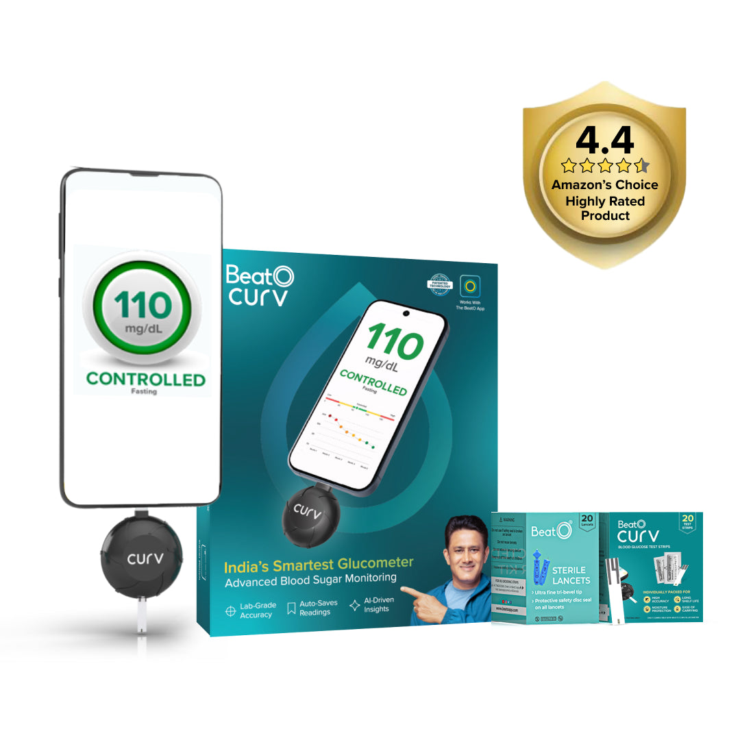 BeatO CURV Glucometer FREE Strips & Lancets Type-C USB Connector | Android Only