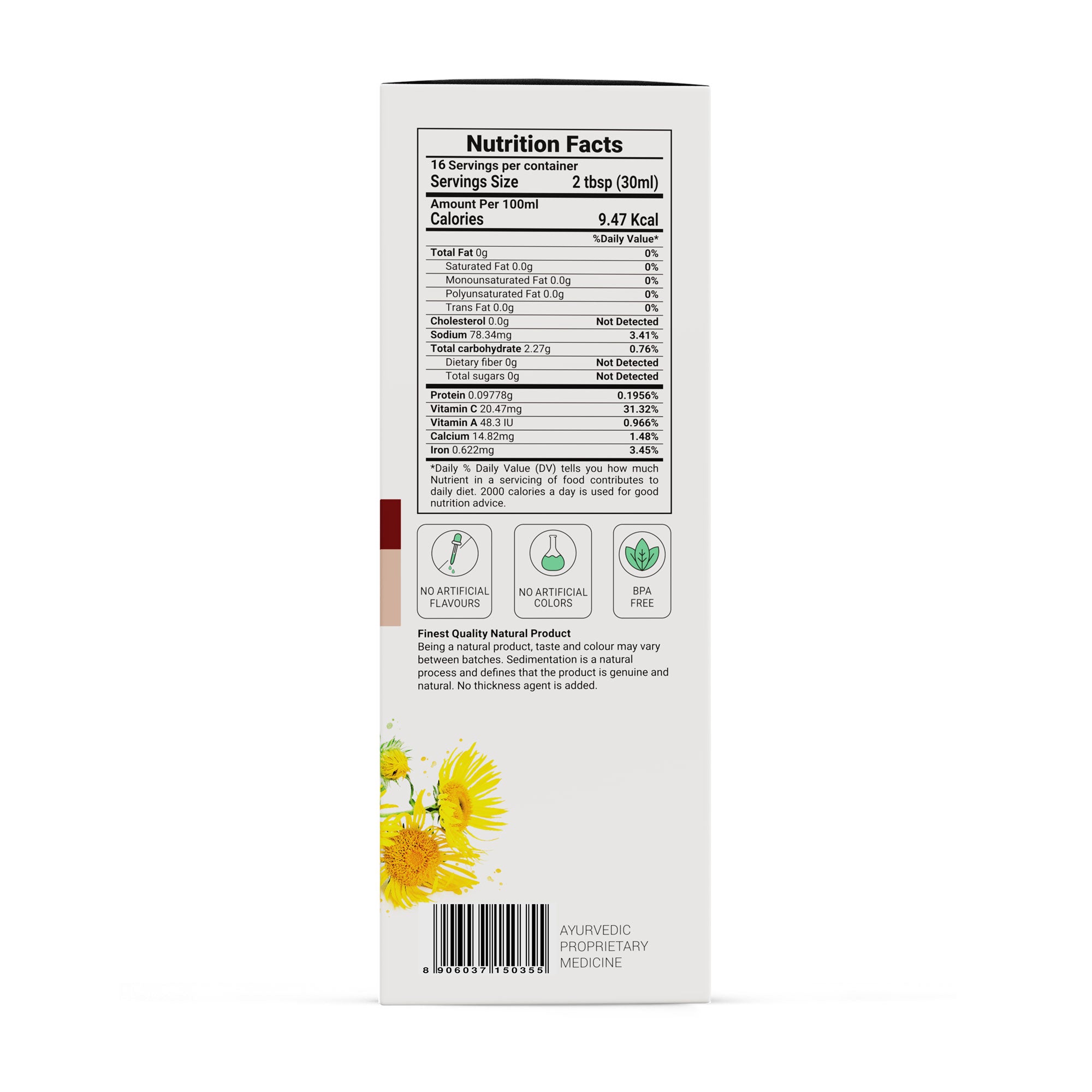Nutrition facts label on a product packaging with a white background