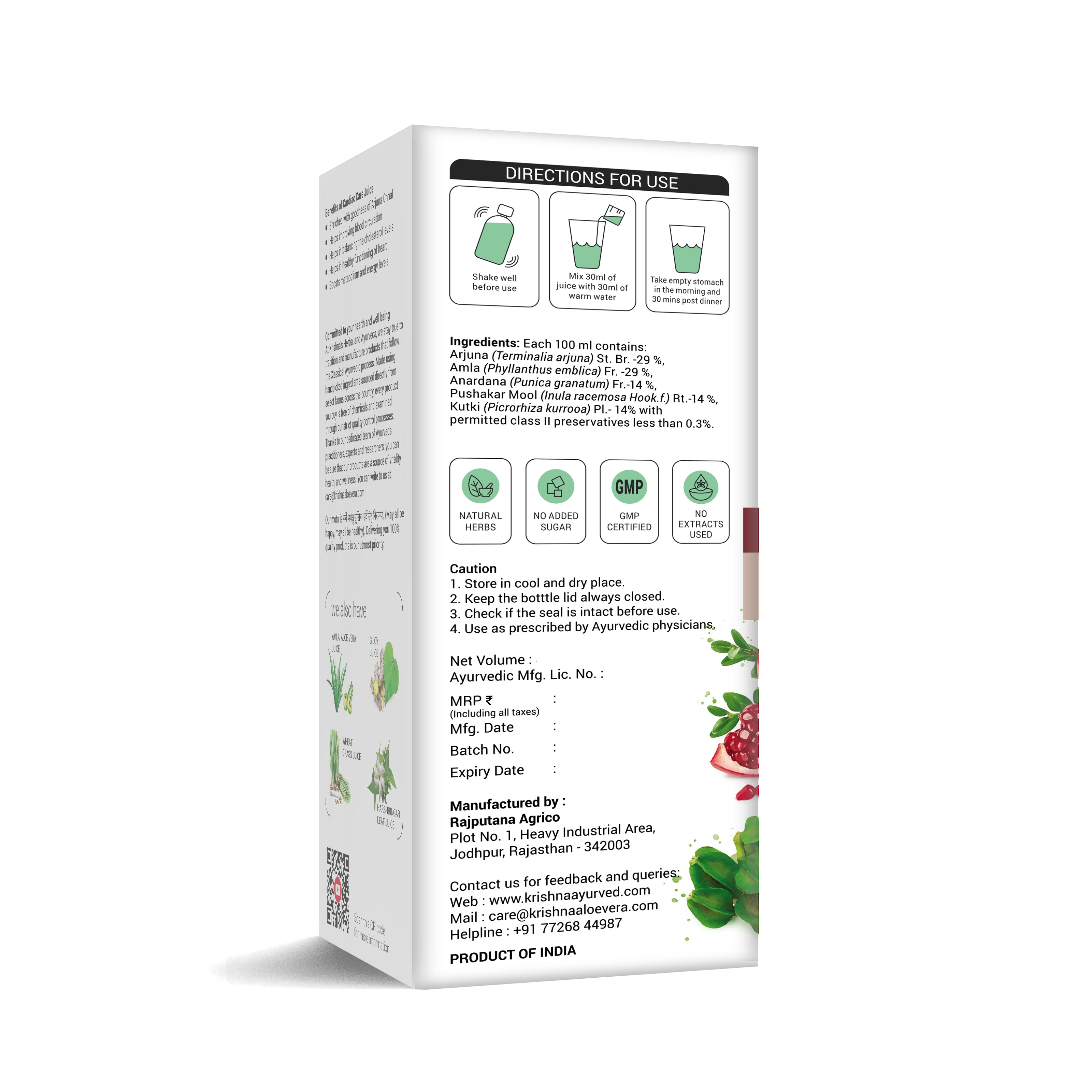 Krishna's Cardiac Care Juice - 500 ml | Ayurvedic Heart care expert | Healthy Heart Cardiac Wellness | Enriched with Arjuna Chaal, Kutki, Amla, Anardana & Pushkar Mool