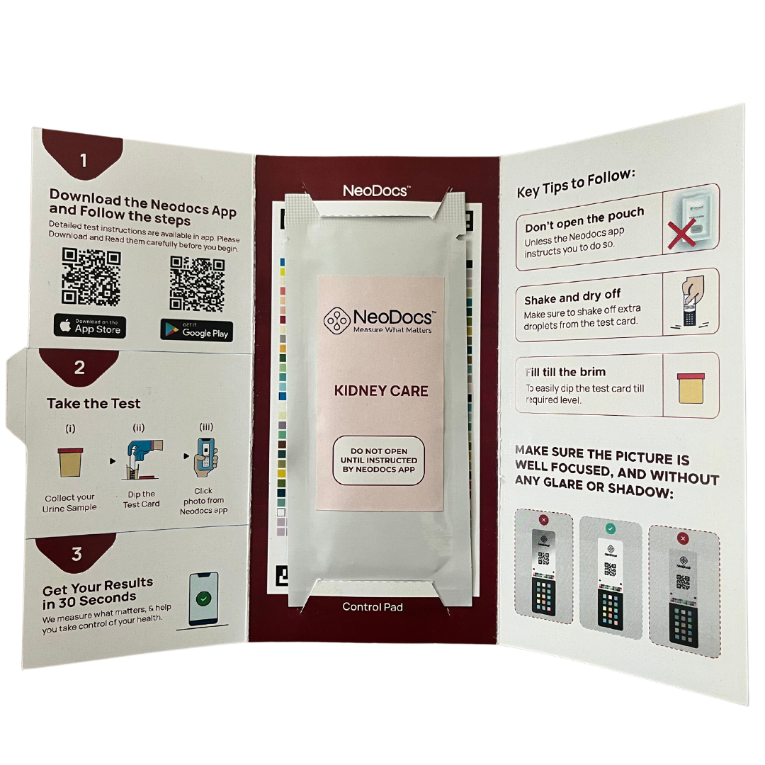 NeoDocs Kidney Care Kit | Instant At-Home | Track 15 Parameters | Albumin, ACR, Creatinine, Protein, Glucose, Ketones, Hydration, pH, Leukocytes, Nitrites + Other Essential Parameters (1)