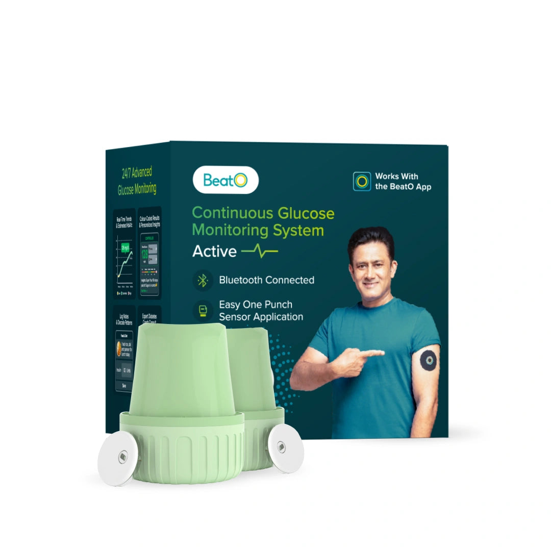 BeatO CGM Glucose Monitor for diabetes | Bluetooth Connected CGM Sugar Test Machine for home | 15-Day Glucose Tracking | No-Scan, One-Push Application