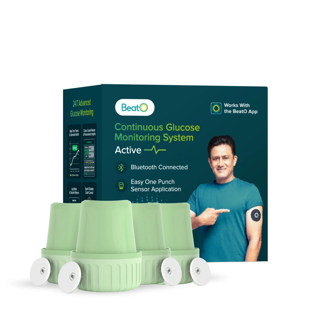 BeatO CGM Glucose Monitor for diabetes | Bluetooth Connected CGM Sugar Test Machine for home | 15-Day Glucose Tracking | No-Scan, One-Push Application