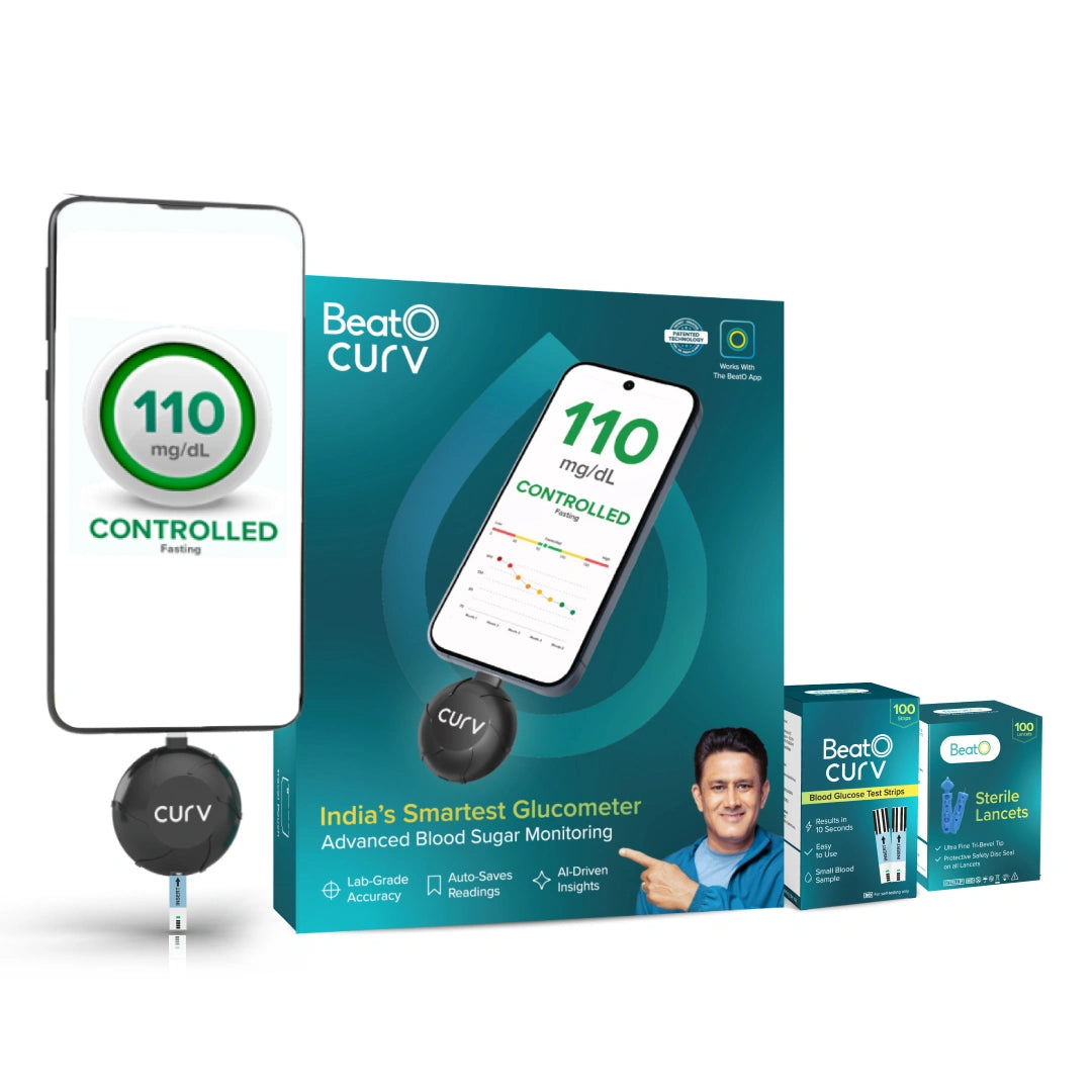 BeatO CURV Glucometer FREE Strips & Lancets Type-C USB Connector | Android Only