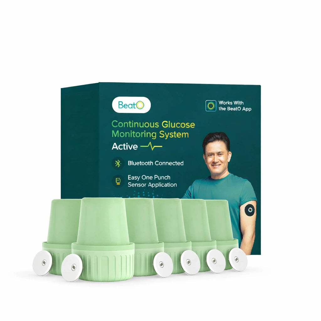 BeatO CGM Glucose Monitor for diabetes | Bluetooth Connected CGM Sugar Test Machine for home | 15-Day Glucose Tracking | No-Scan, One-Push Application