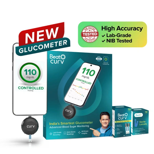 New BeatO CURV Glucometer with 50 Strips & Lancets Type-C USB Connector | Android Only