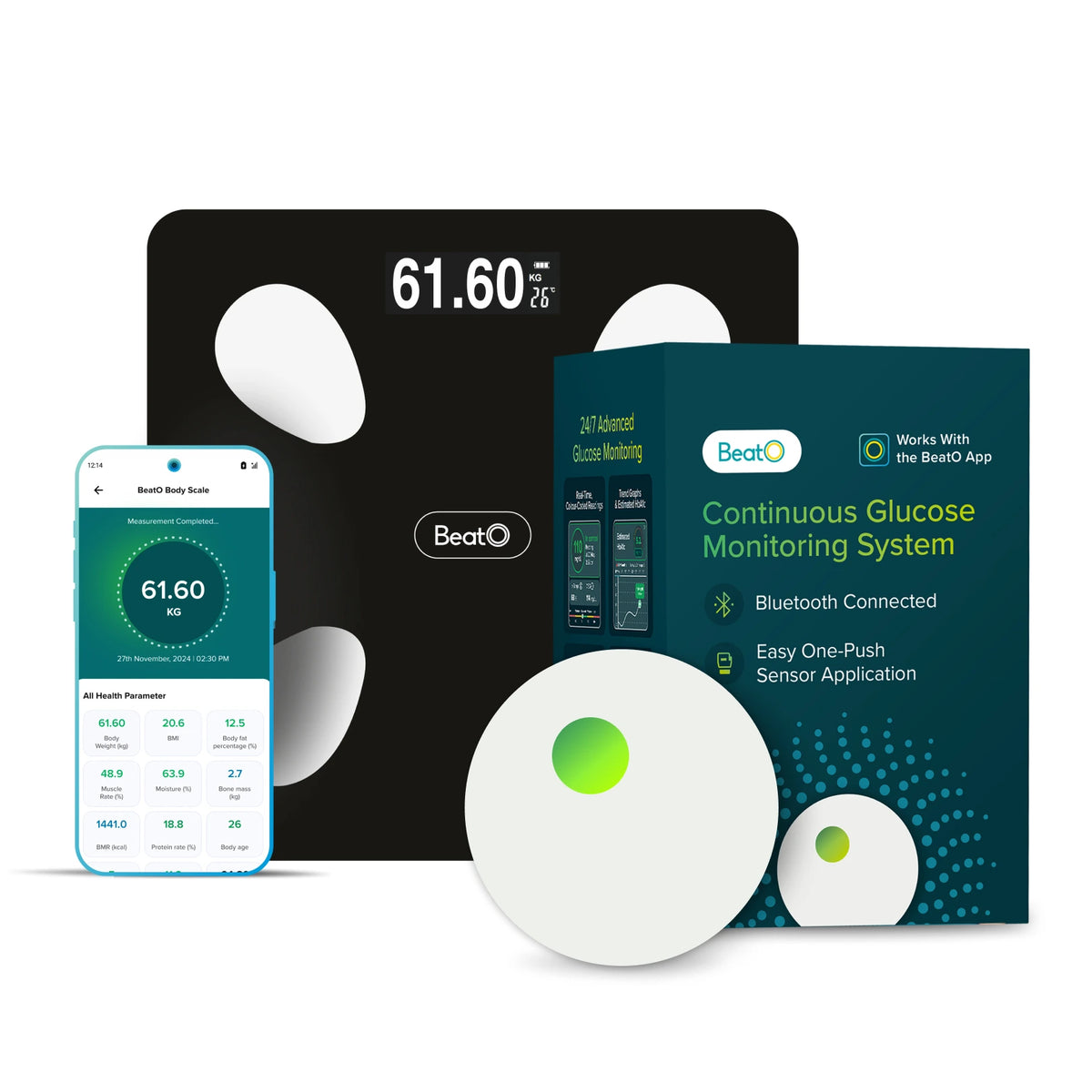 BeatO CGM with FitScale by BeatO Body Composition Scale
