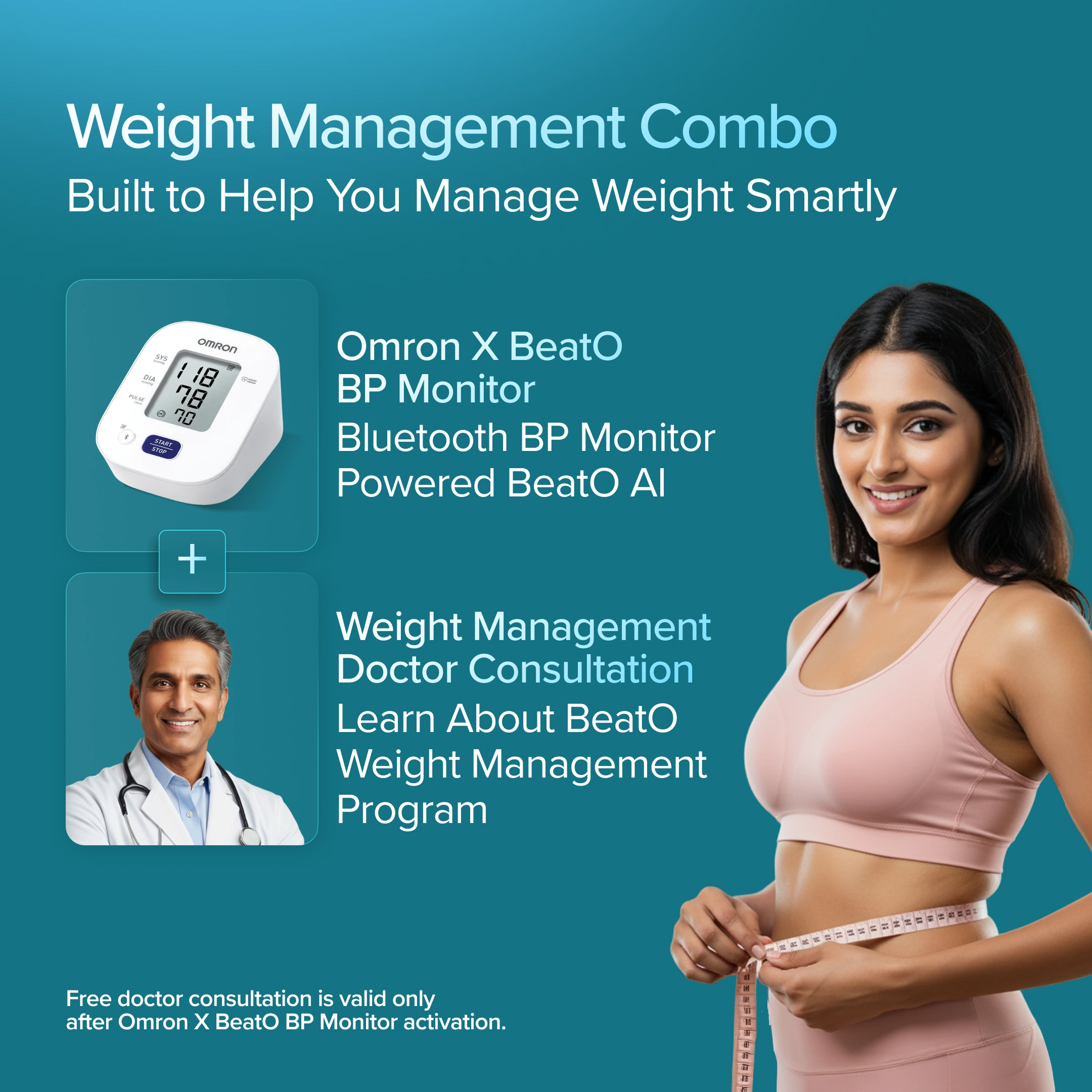 Omron X BeatO BP Monitor + FREE Weight Management Doctor Consultation | Clinically Validated | Bluetooth Connected | Weight Management & Metabolic Insights