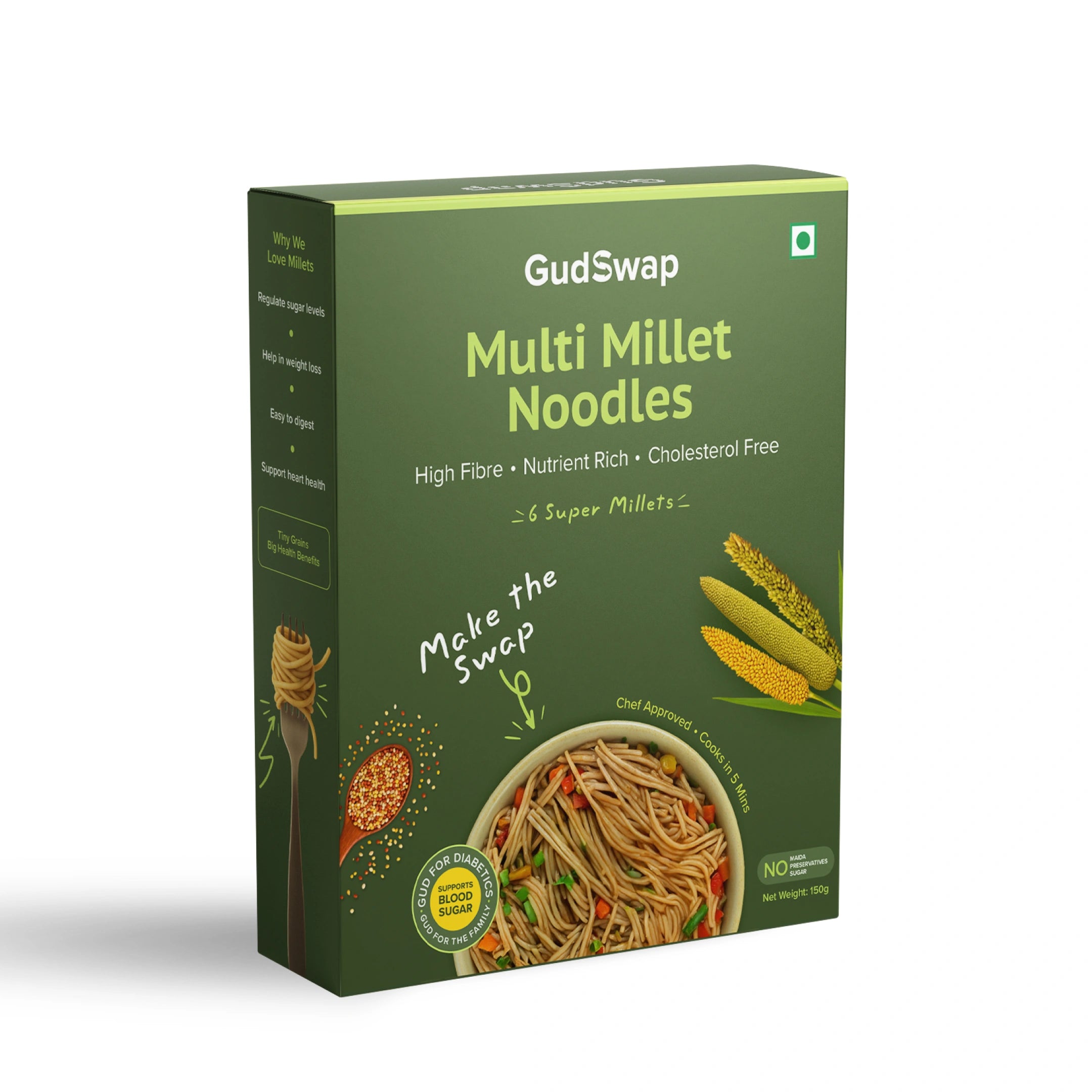 GudSwap by BeatO Multi Millet Noodles (150g) | Made with 6 Super Millets | High Fibre | No Maida | No Added Sugar | Cholesterol-Free