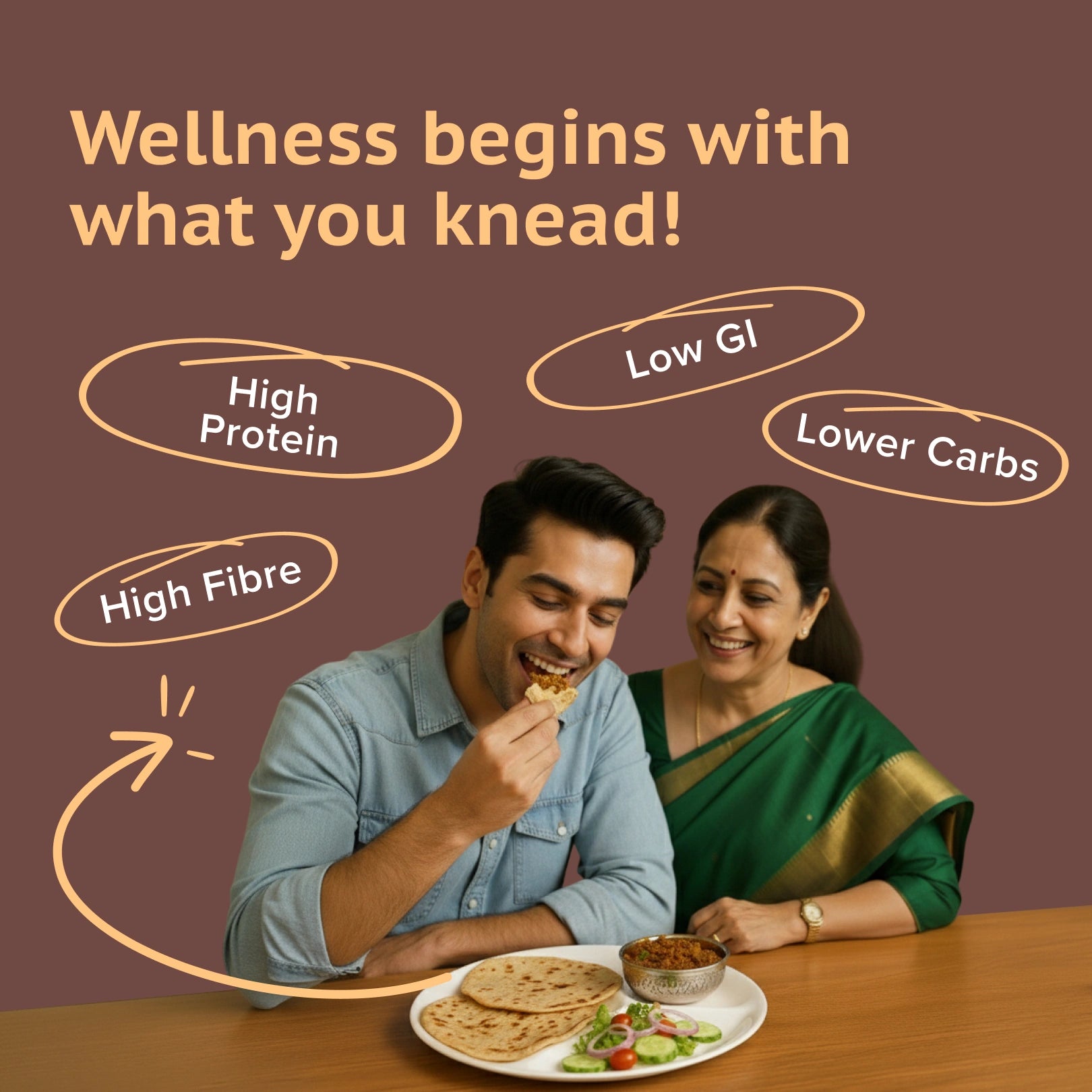 GudSwap by BeatO Low GI Chakki Atta (1kg) | Diabetes-Friendly | High Fibre | Multi Millet & Super Seed Mix | No Preservatives | No Added Sugar | Stone-Ground