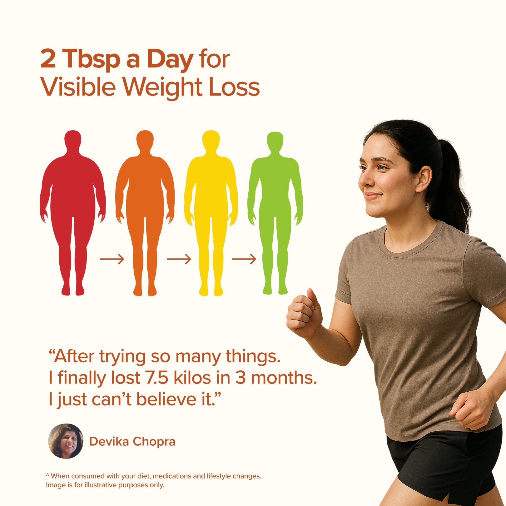 Woman exercising with weight loss infographic on a white background