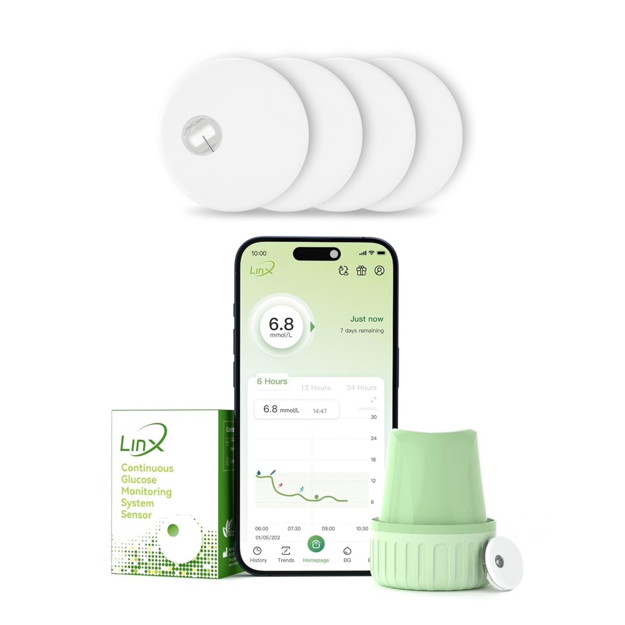 LinX CGM Smart Continous Glucose Monitoring I Real time Sugar Tracking I Bluetooth Enabled | 15-Day Sensor Life | IP68 | Easy one click use