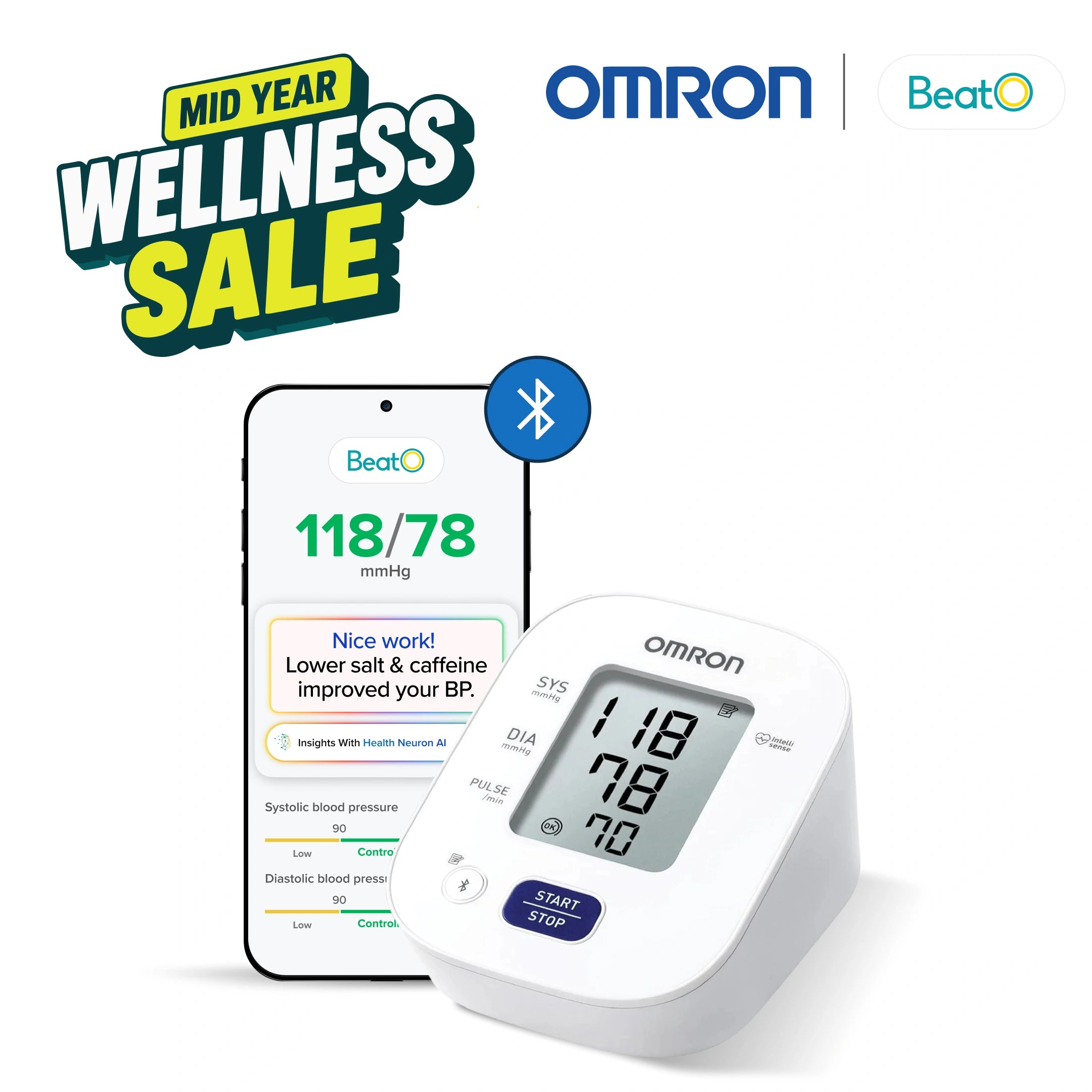 OMRON HEM-7140T1 Bluetooth BP Monitor Powered by BeatO App