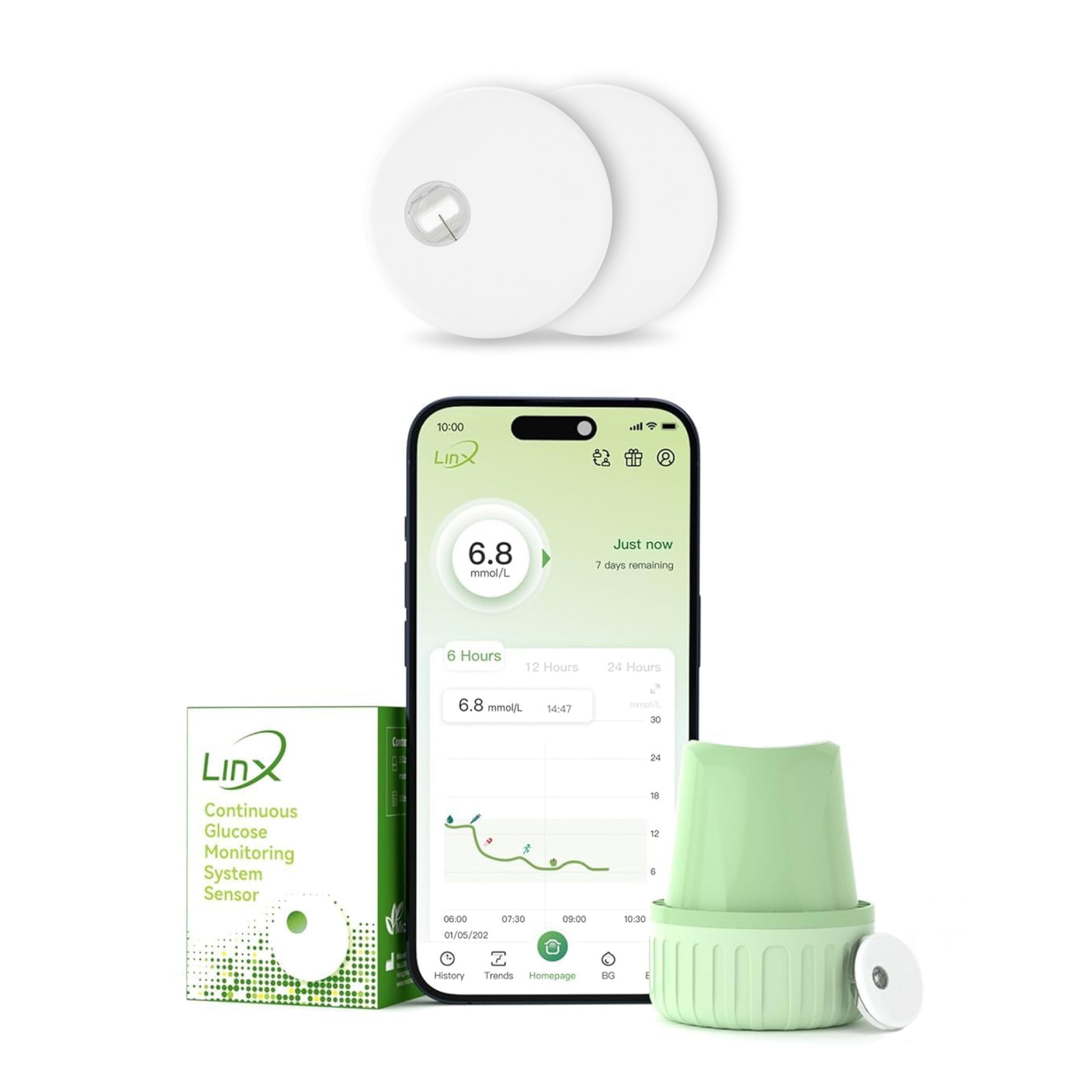LinX CGM Smart Continous Glucose Monitoring I Real time Sugar Tracking I Bluetooth Enabled | 15-Day Sensor Life | IP68 | Easy one click use
