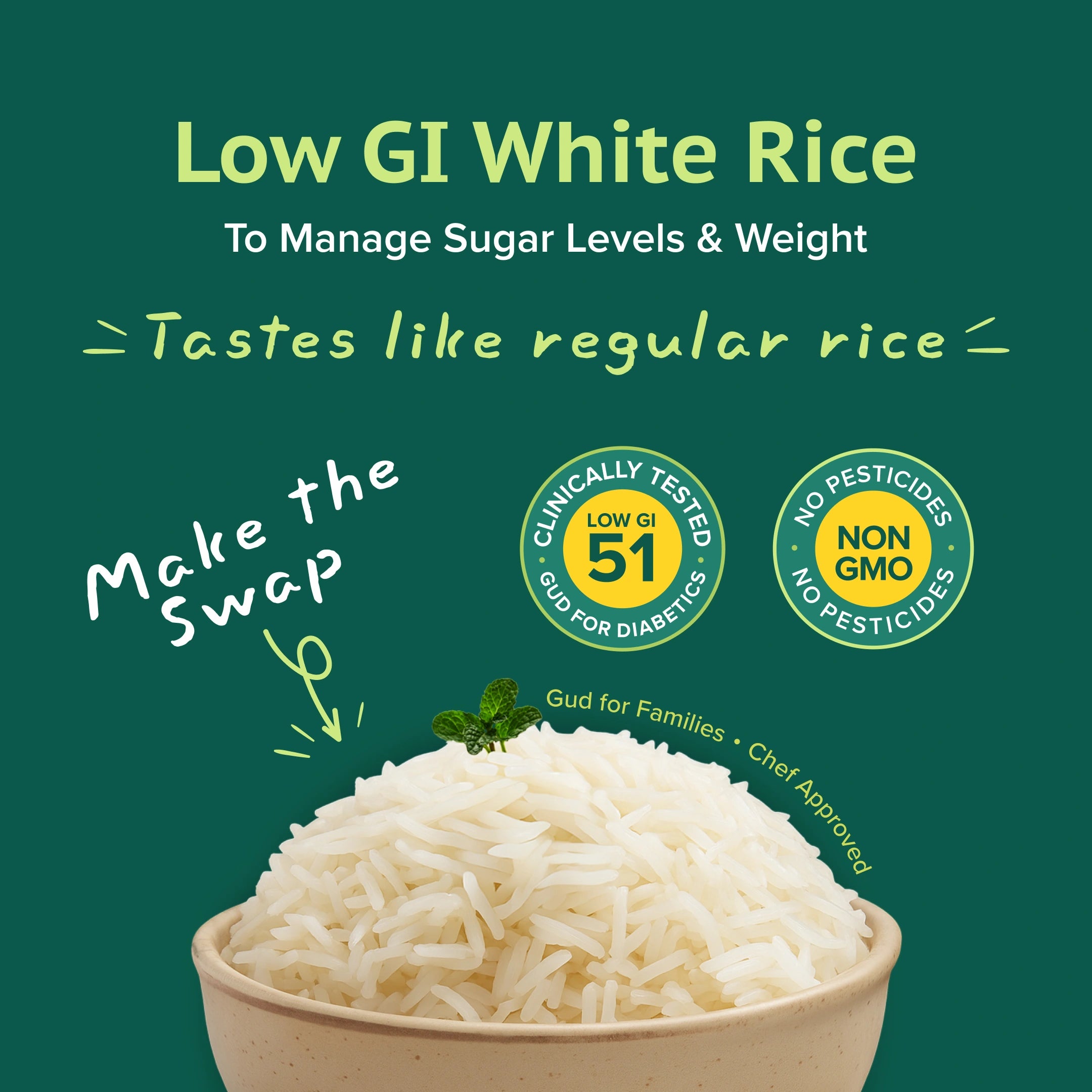 GudSwap by BeatO Rice (1kg) | Low GI 51 | Diabetes-Friendly | Easy to Digest | High Fibre | Non-GMO | No Pesticides
