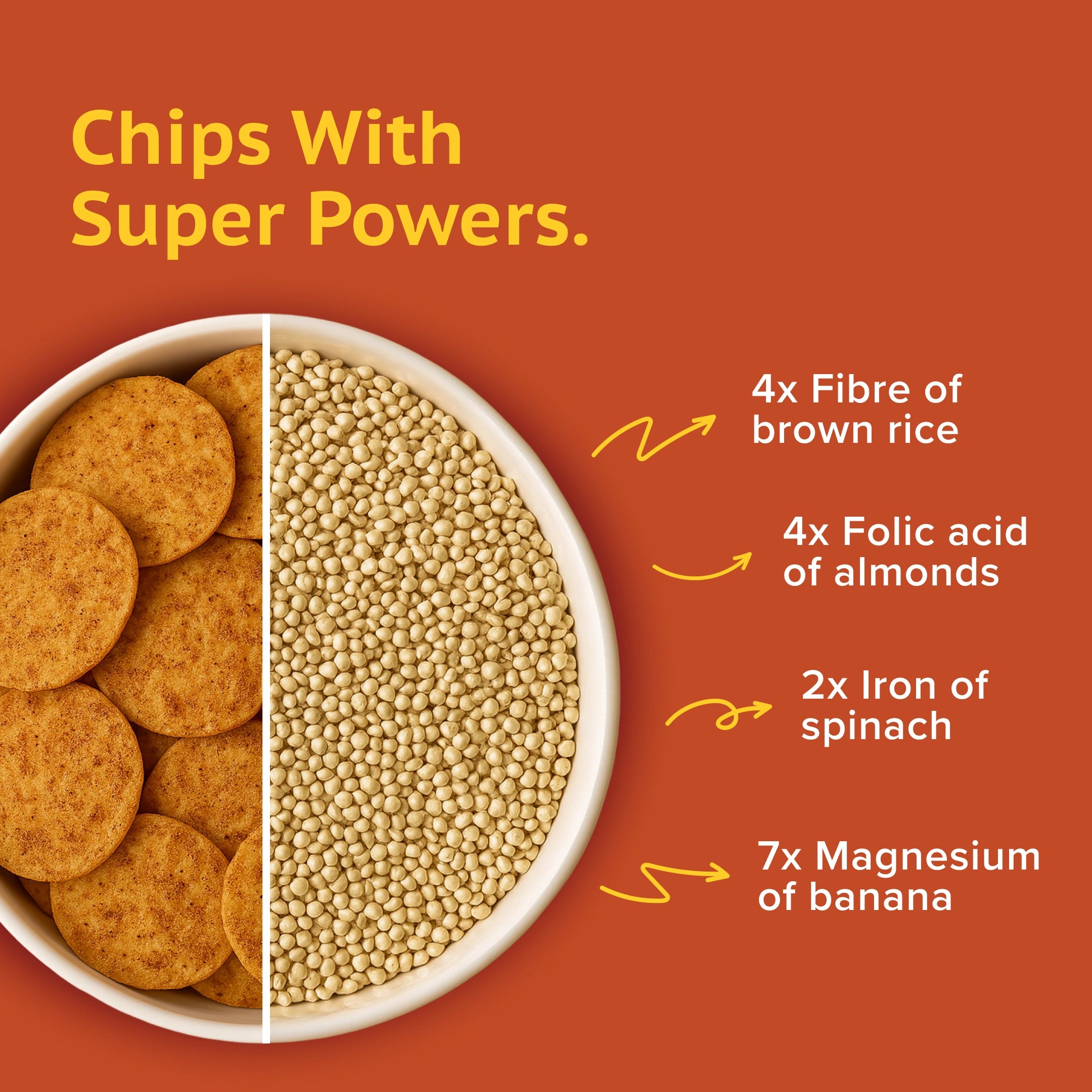 Chips with superpowers text and ingredients on a brown background