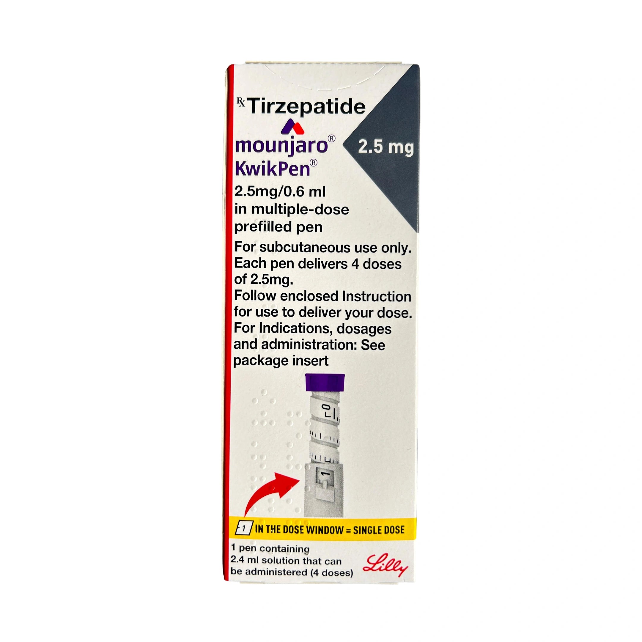 Box of Tirzepatide mountjaro KwikPen 2.5 mg on a white background