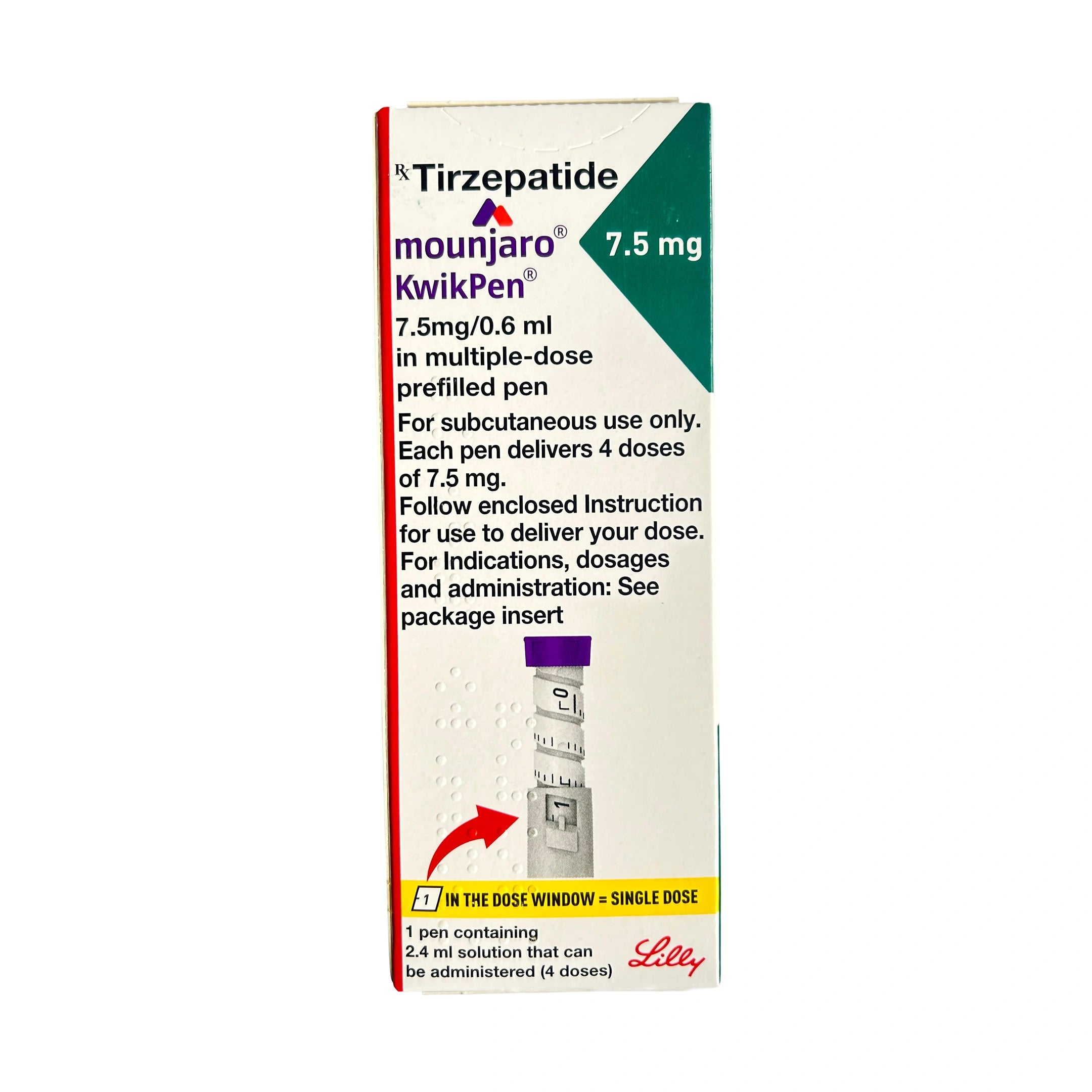 Mounjaro KwikPen packaging for Tirzepatide on a white background