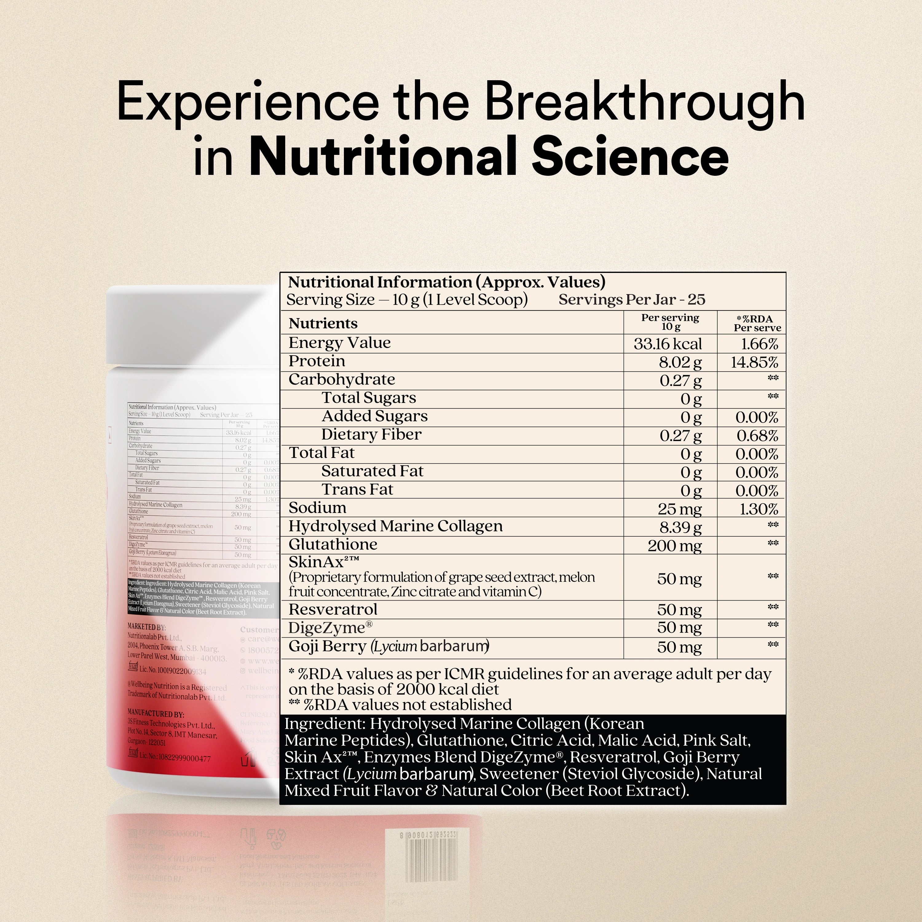 Wellbeing Nutrition Glow Marine Collagen Tropical Bliss Flavor 250 gm