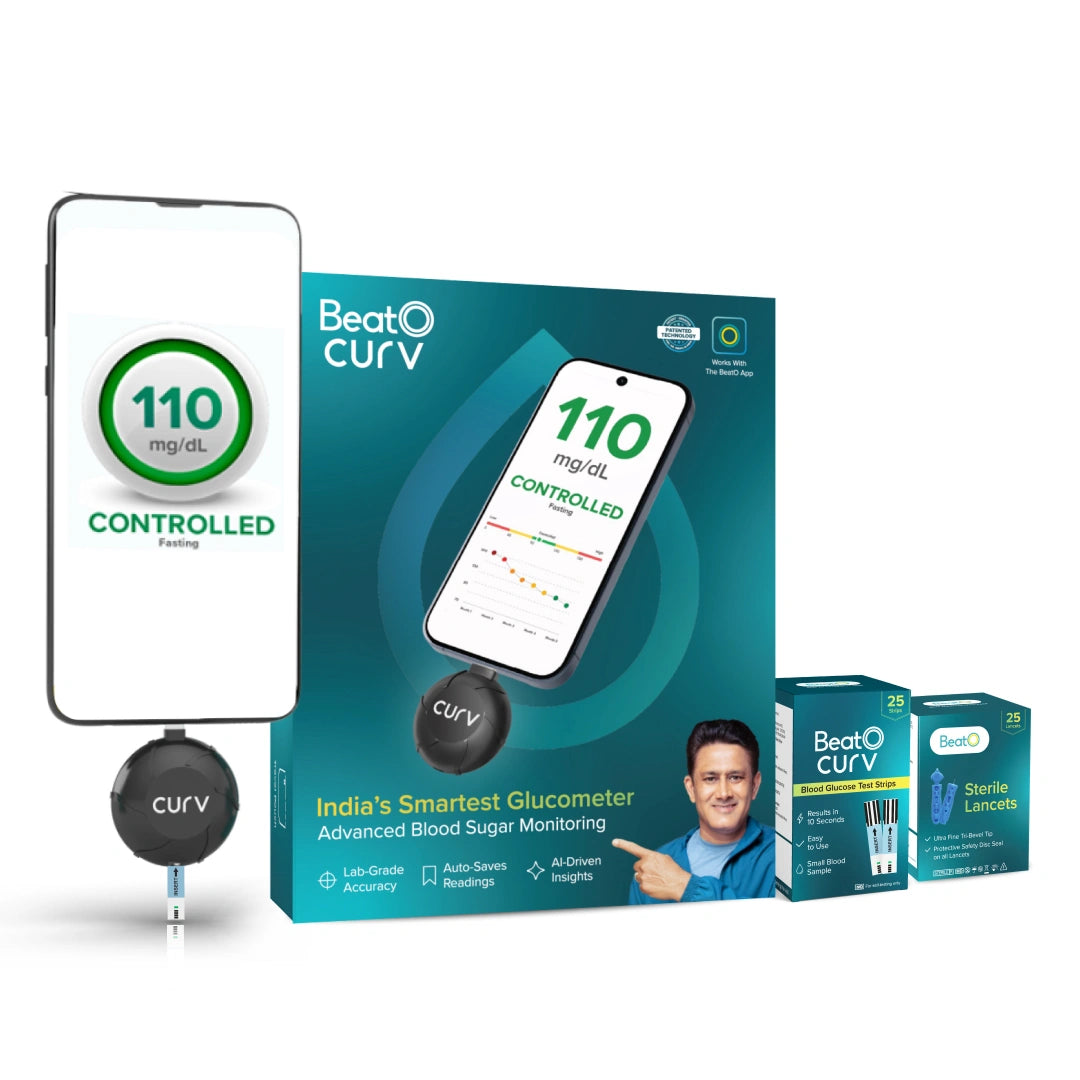 BeatO CURV Glucometer FREE Strips & Lancets Type-C USB Connector | Android Only