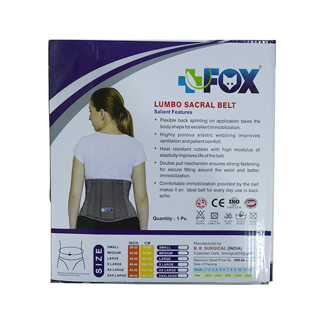 Fox Lumbo Sacral Belt (L.S.) Belt Support and immobilize Spinal Brace Lower Back Pain