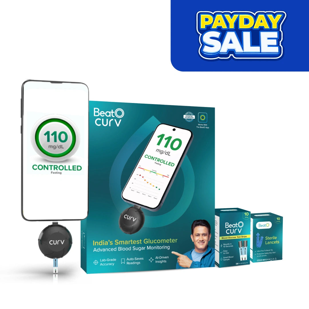 New BeatO CURV Glucometer FREE Strips & Lancets Type-C USB Connector | Android Only