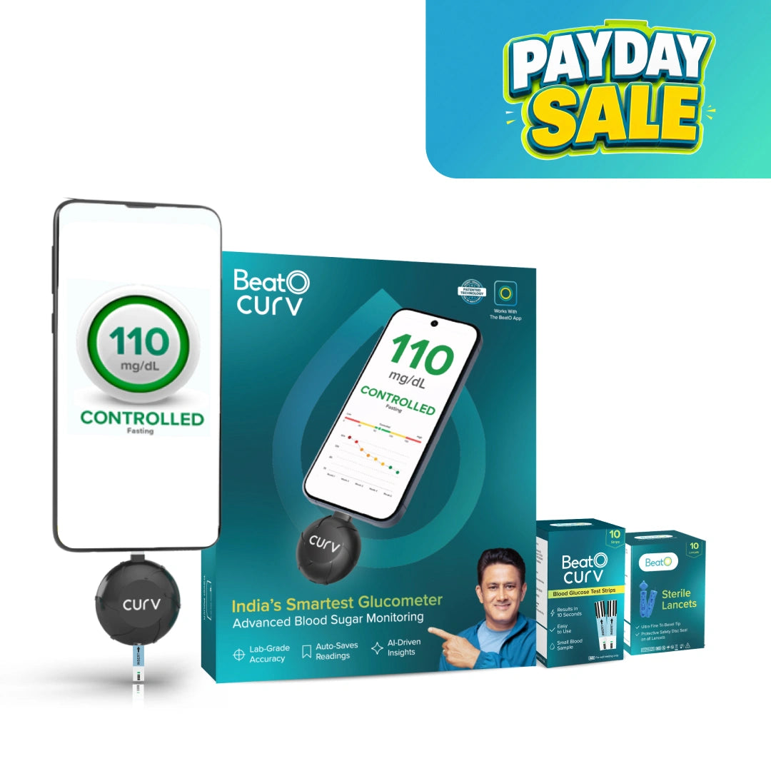 New BeatO CURV Glucometer FREE Strips & Lancets Type-C USB Connector | Android Only