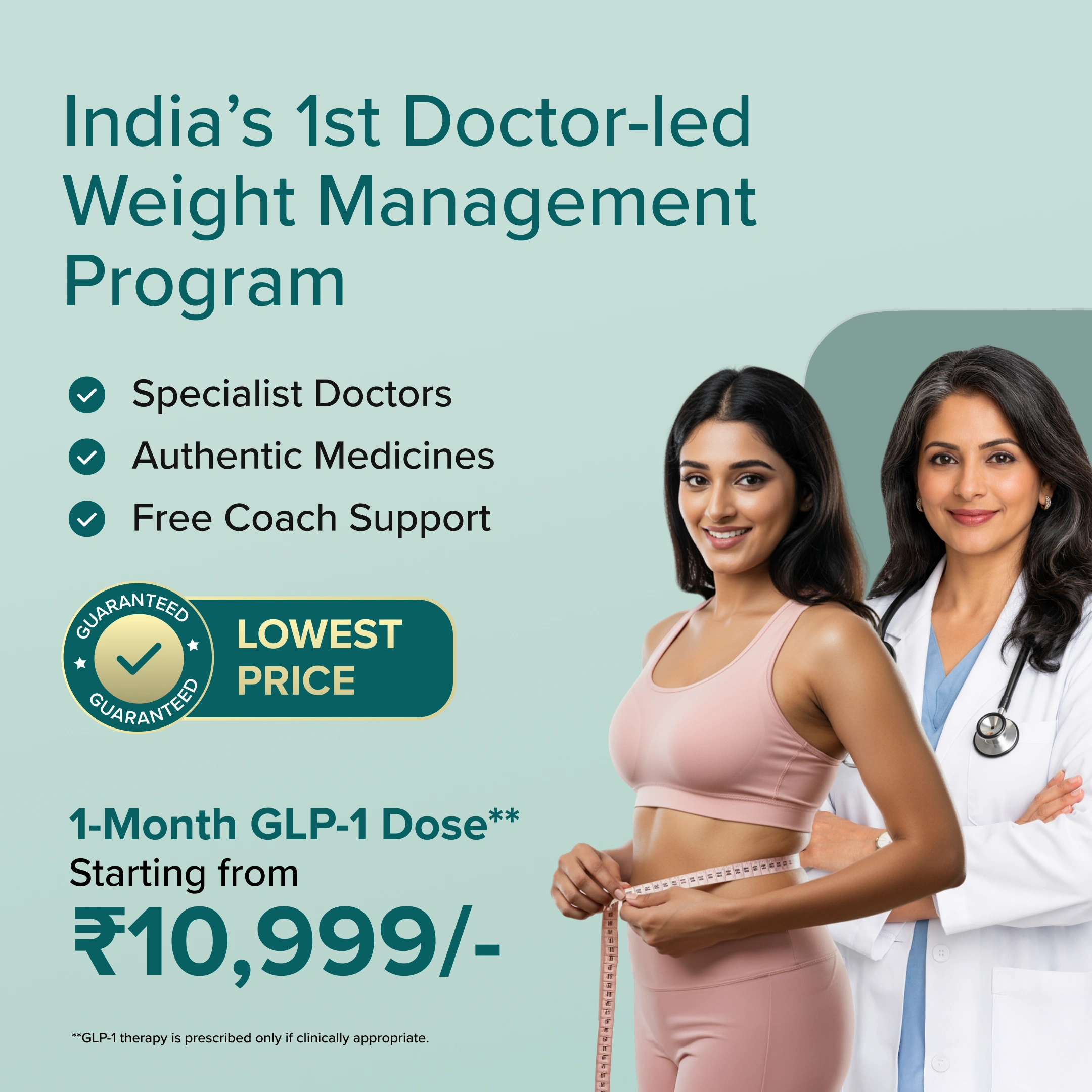 BeatO GLP-1 Weight Loss Program Wth Doctor Supervision | Yurpeak 2.5mg| (Prescription Mandatory)