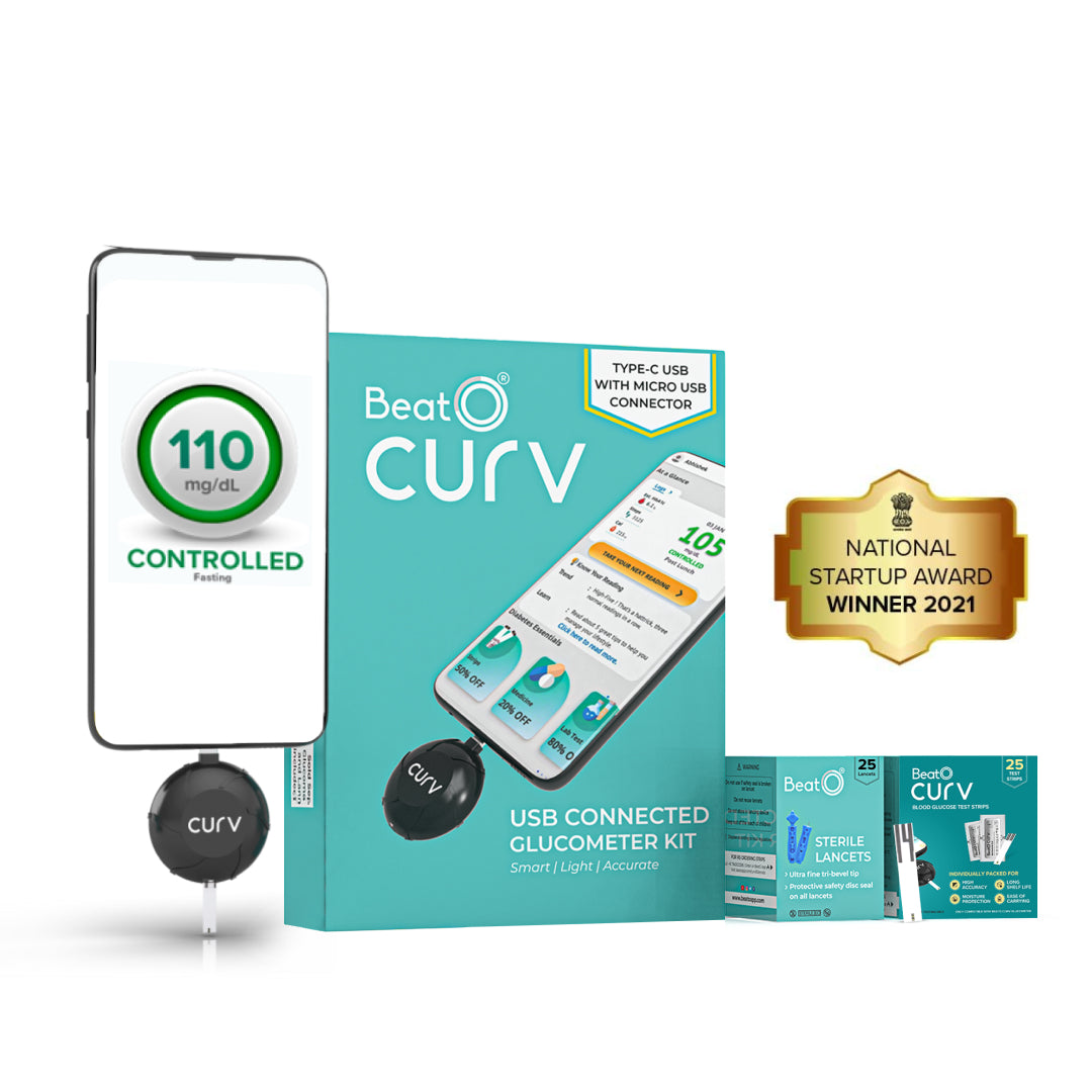 BeatO CURV Glucometer FREE Strips & Lancets Type-C USB Connector | Android Only