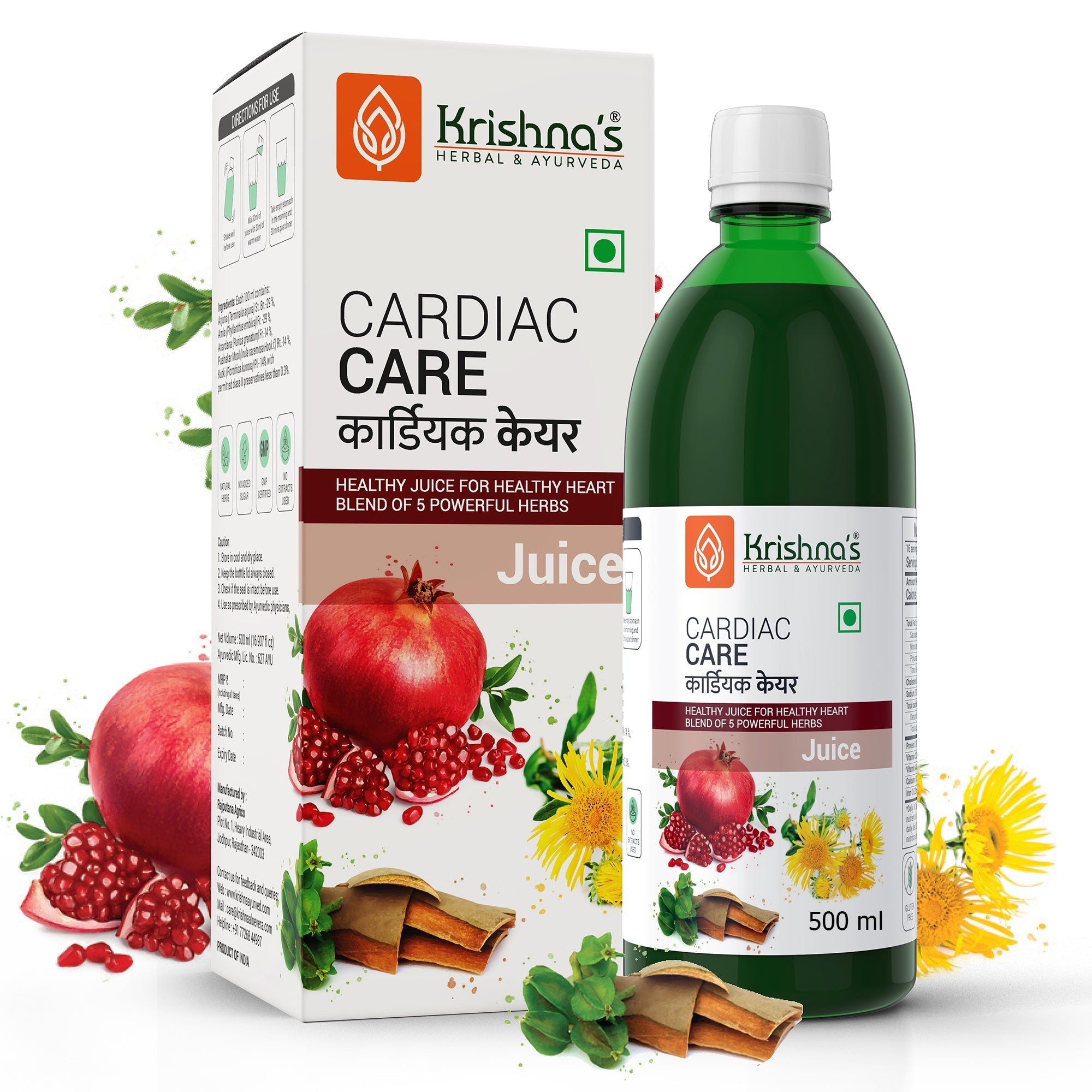 Krishna's Cardiac Care Juice - 500 ml | Ayurvedic Heart care expert | Healthy Heart Cardiac Wellness | Enriched with Arjuna Chaal, Kutki, Amla, Anardana & Pushkar Mool