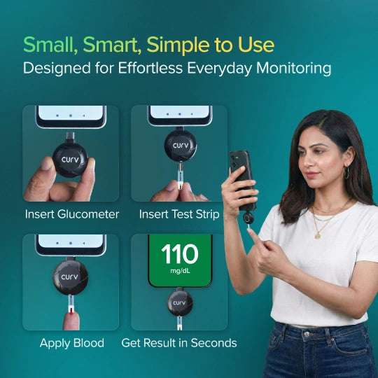 BeatO CURV Glucometer FREE Strips & Lancets Type-C USB Connector | Android Only