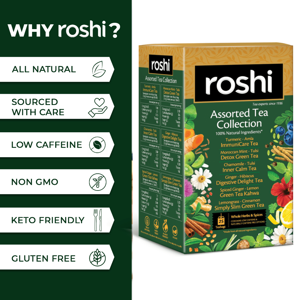 Roshi Assorted Tea Collection- Sampler Trial Pack (25 Teabags) 48.4g