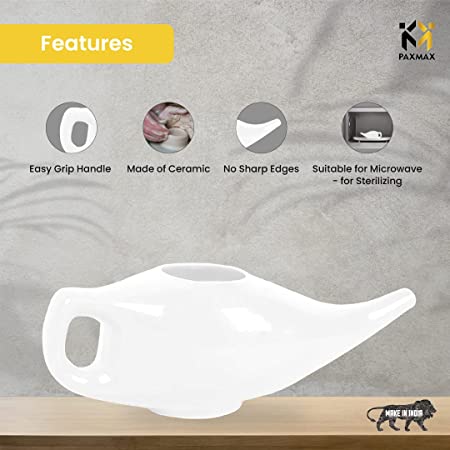 MCP Paxmax White Porcelain Ceramic Neti Pot for Nasal Cleansing Sinus and Passages