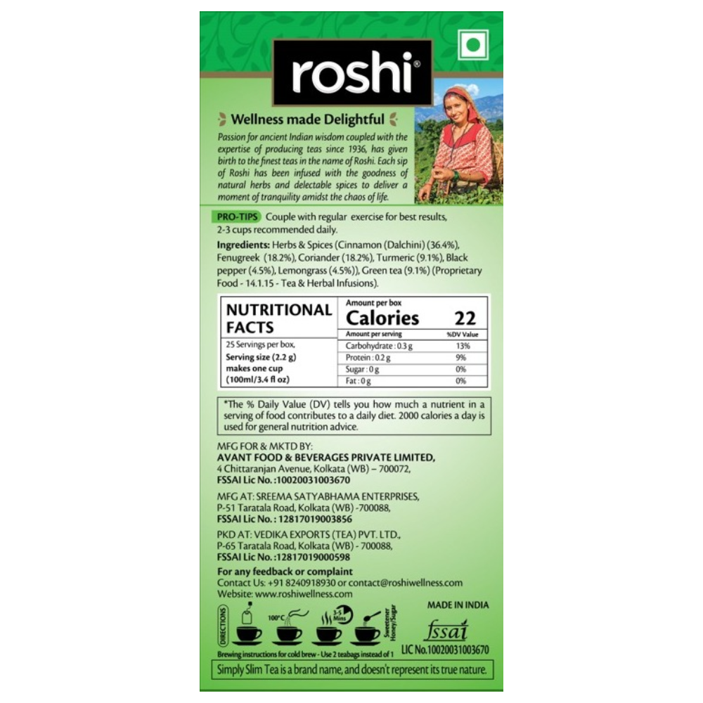 Roshi Simply Slim Green Tea with Lemongrass & Cinnamon (25 Teabags) 55g