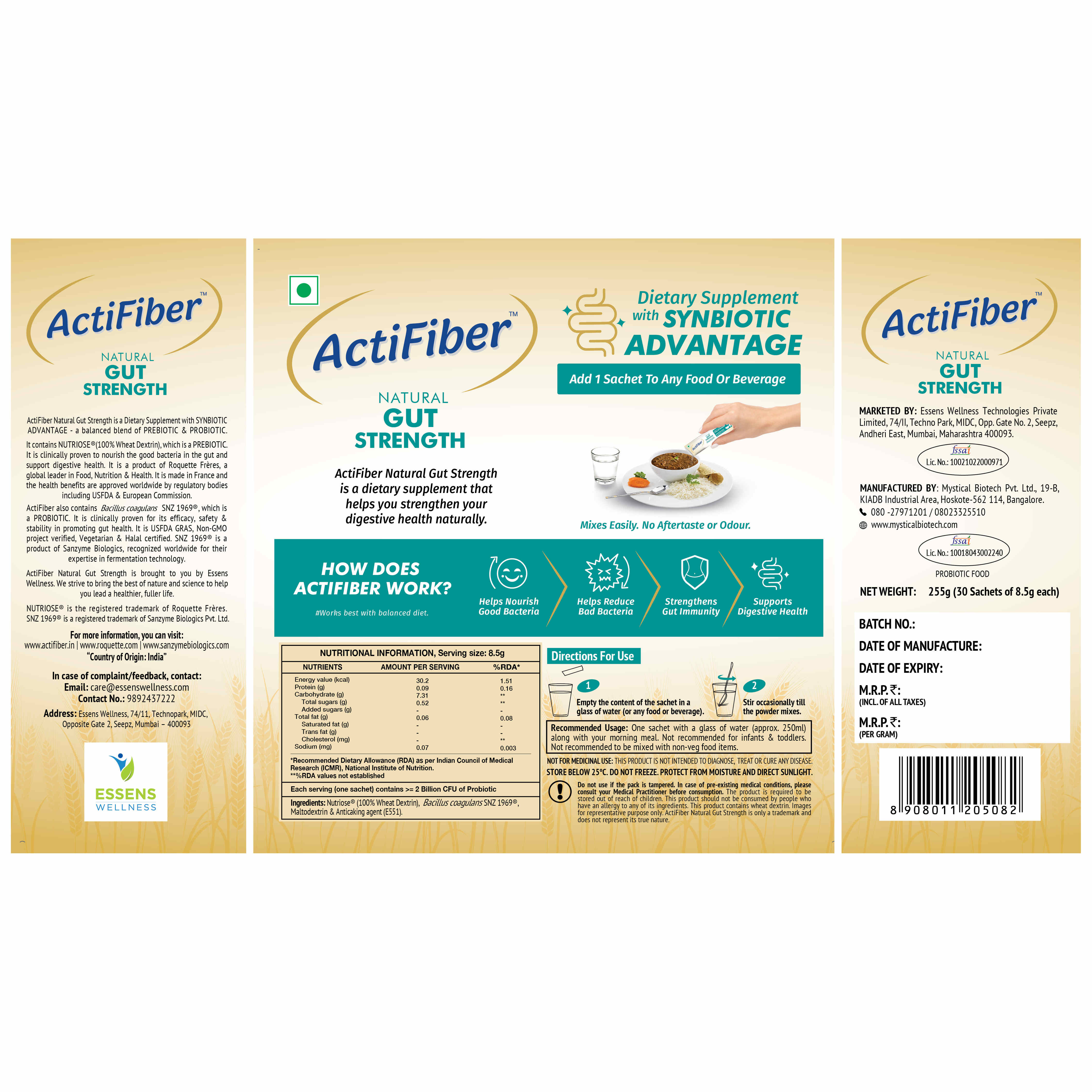 ActiFiber Natural Gut Strength (255gm Pack of 30 Sachets)