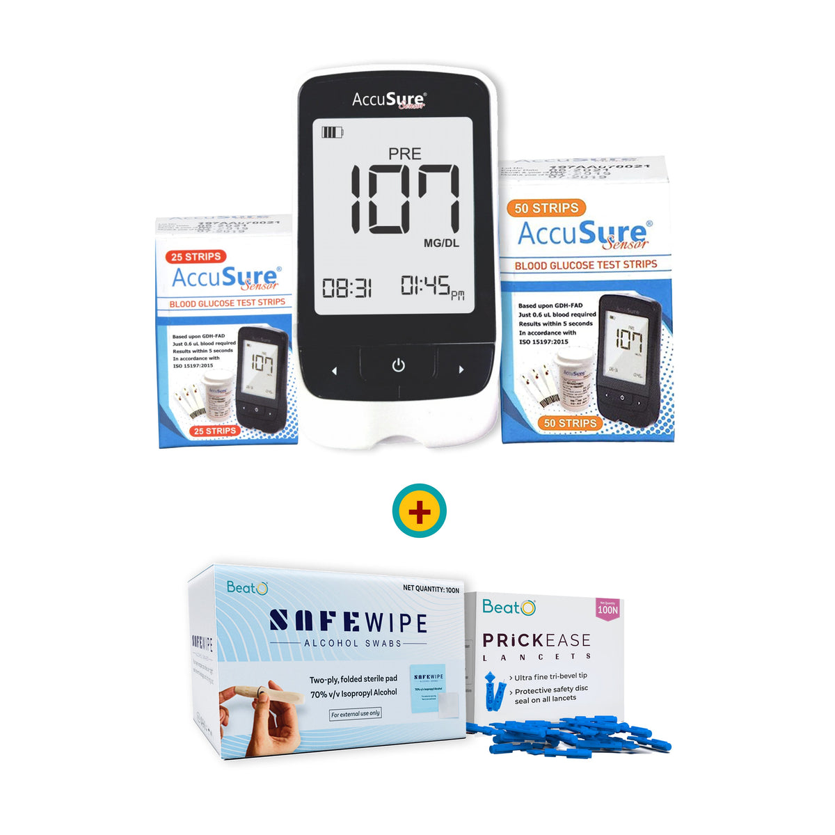 Sure Step Glucometer Machine Buy AccuSure Sensor Glucometer with 25 Test Strips Combo Online At BeatO