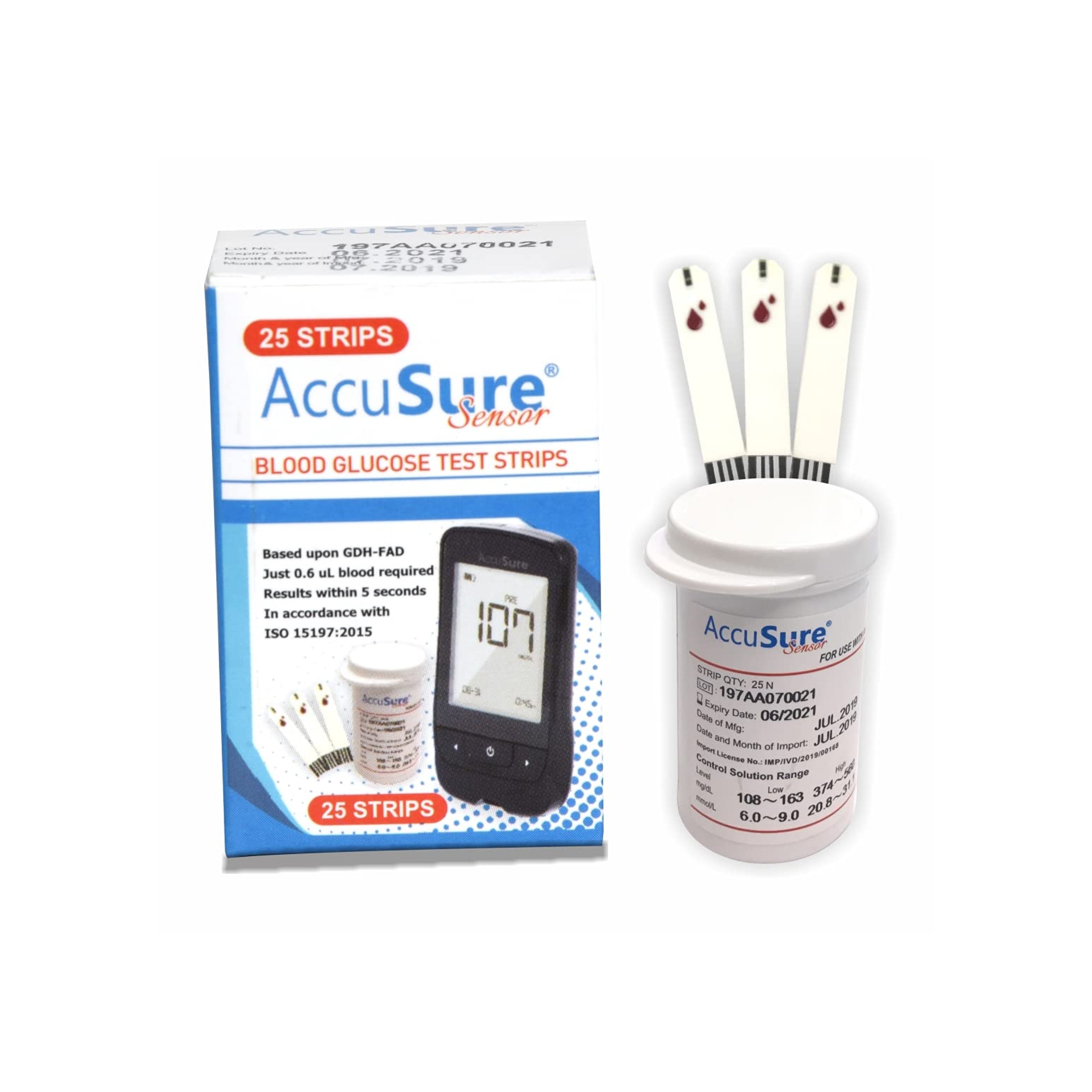 AccuSure Sensor - 25 Glucometer Testing Strips