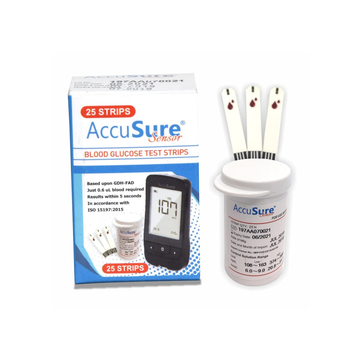 Buy AccuSure Sensor - 25 Glucometer Testing Strips Online at Beato