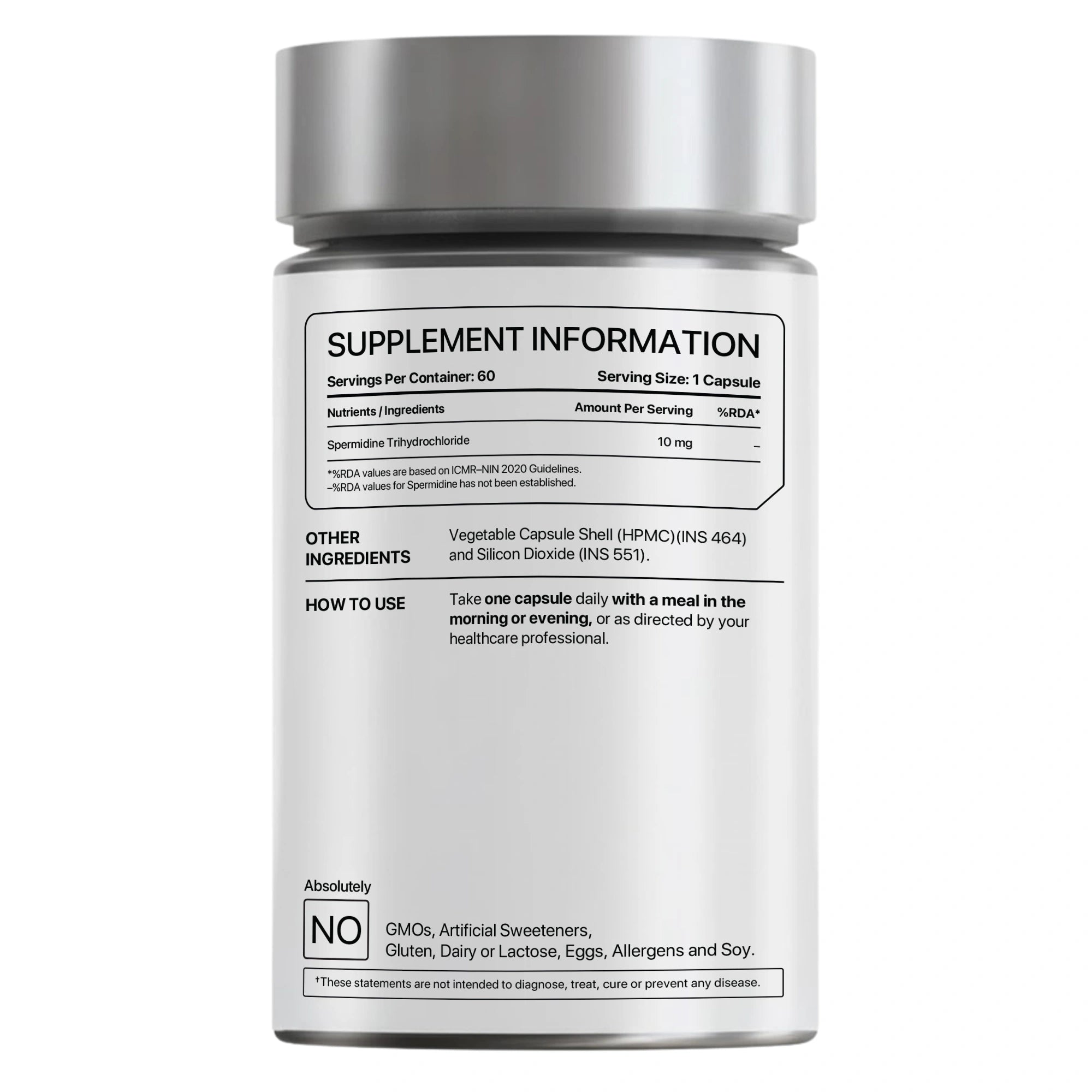 Supplement container with label on a white background