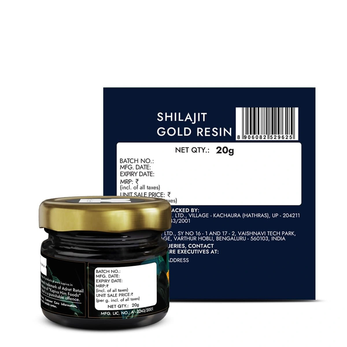 Jar of Shilajit Gold Resin with packaging label on a white background