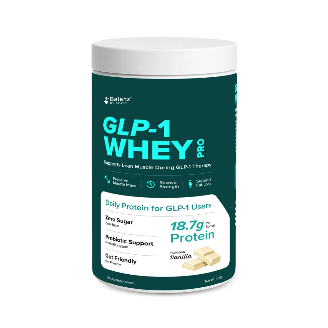 Balanz GLP-1 Whey Pro supplement container on a white background