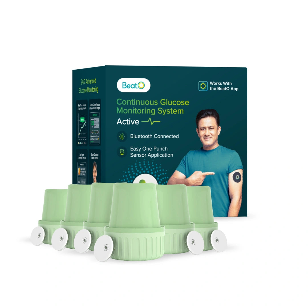 BeatO CGM Glucose Monitor for diabetes | Bluetooth Connected CGM Sugar Test Machine for home | 15-Day Glucose Tracking | No-Scan, One-Push Application