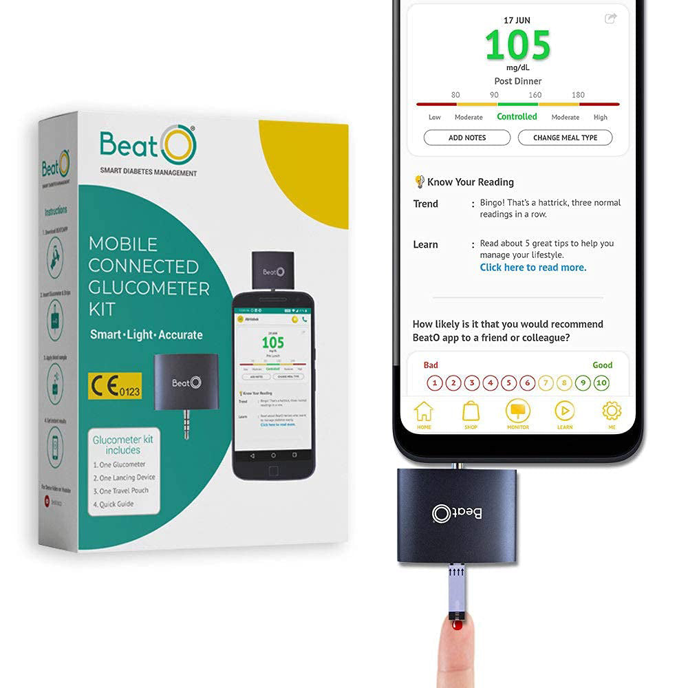 BeatO SMART Glucometer - Blood Sugar Testing Machine iOS Only With Strips & Lancets