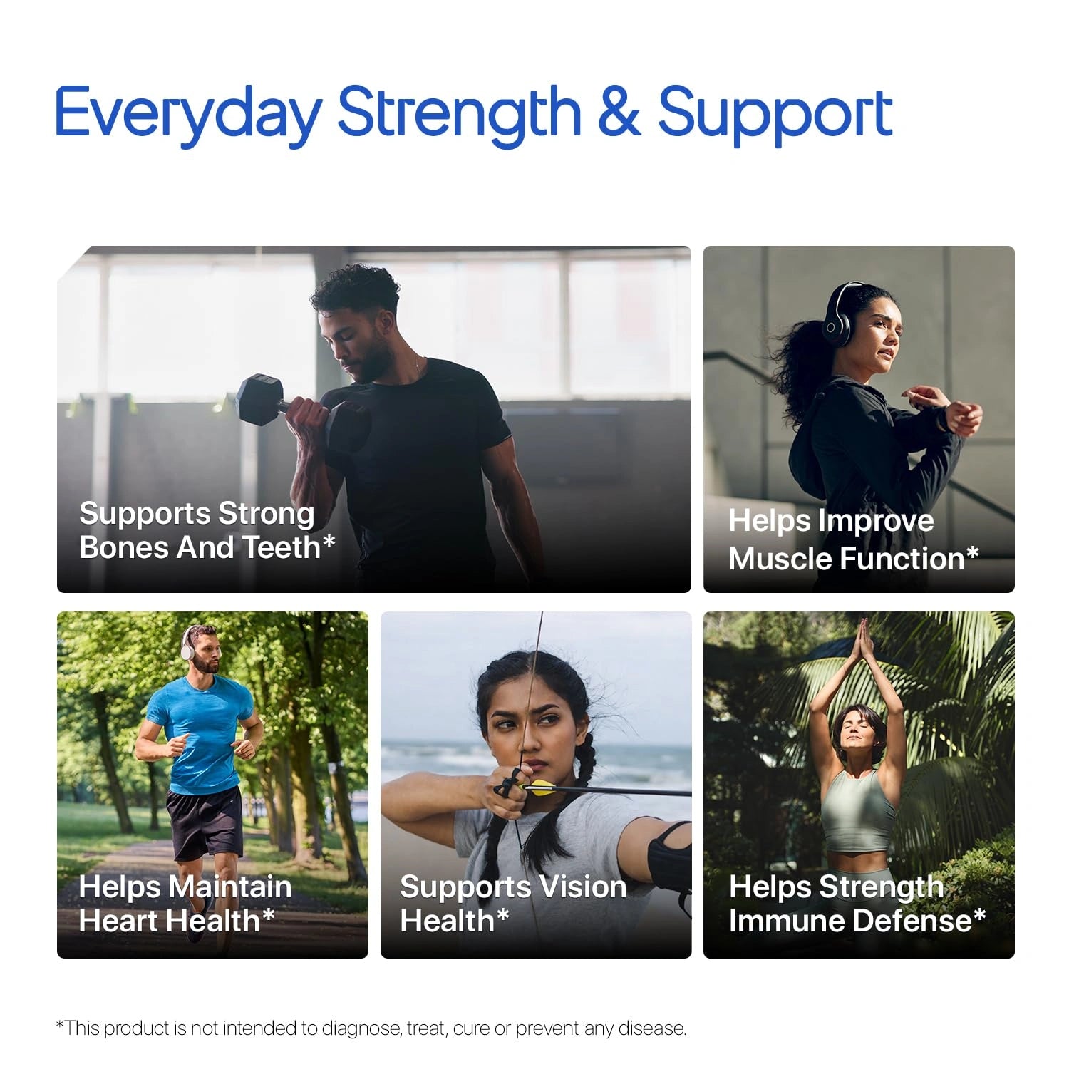 Advertisement for a product with images of people exercising and text about its benefits.