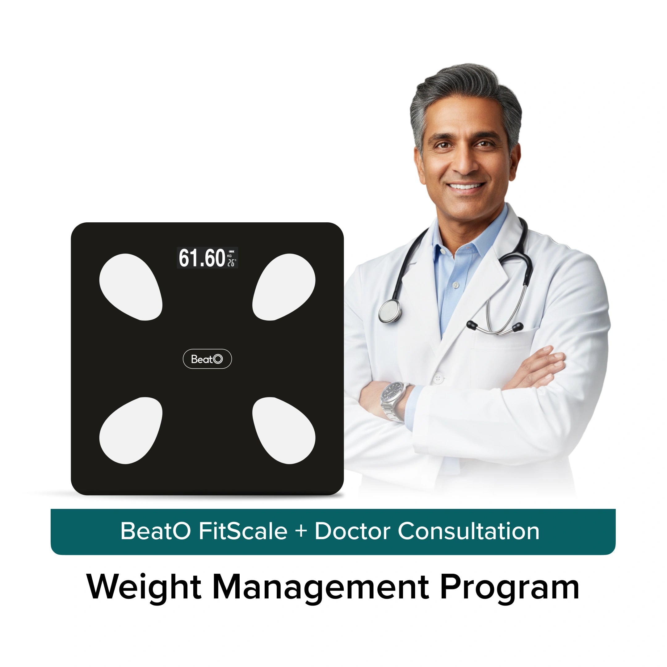 BeatO FitScale + FREE Weight Management Doctor Consultation | 18 Body Parameters | Bluetooth Connected | 4 High-Precision Electrodes | Weight Management & Metabolic Insights