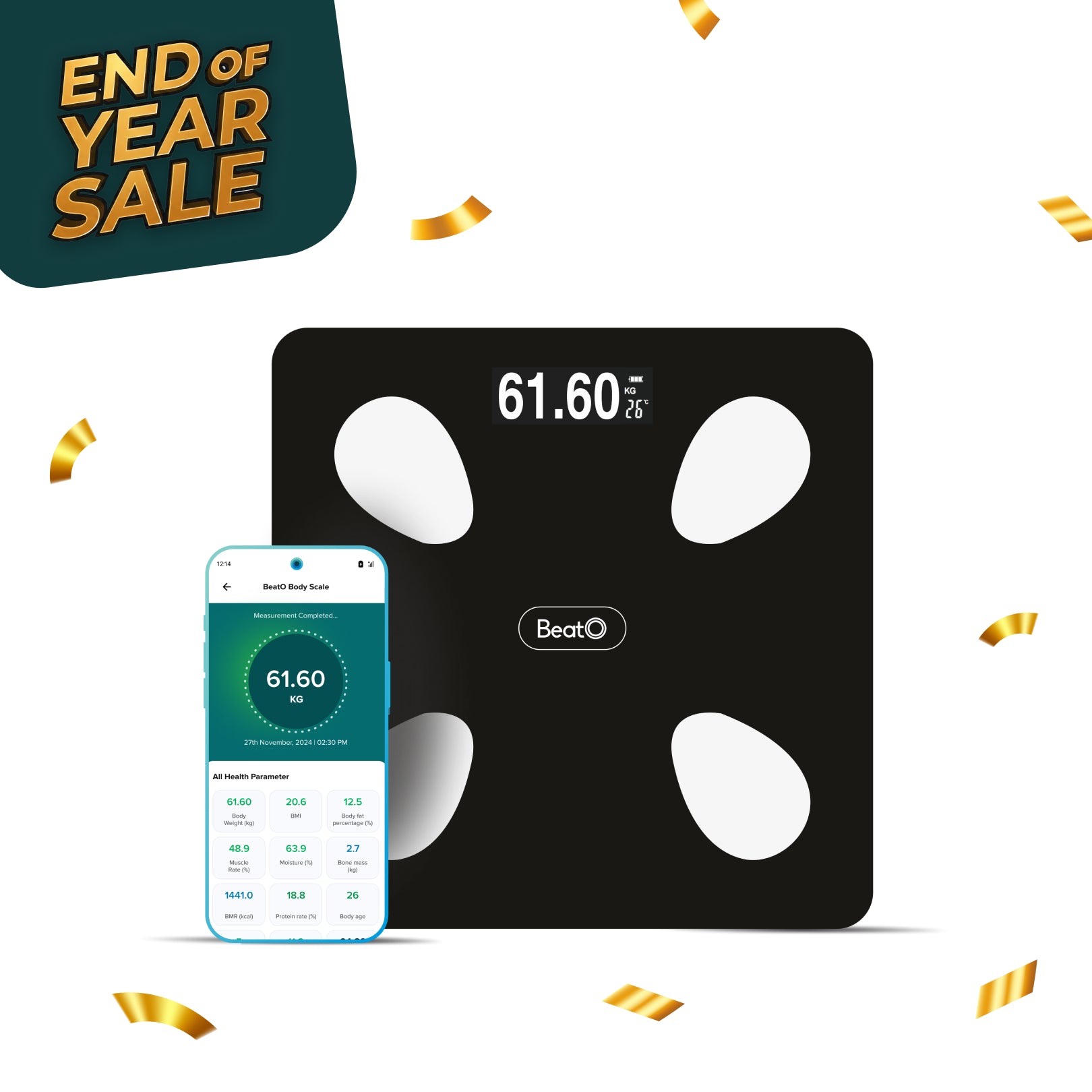 FitScale by BeatO Body Composition Scale | 4 Electrodes for Accuracy | 18 advanced metrics| Full body composition analysis  | Connects via Bluetooth to BeatO App| Android Only