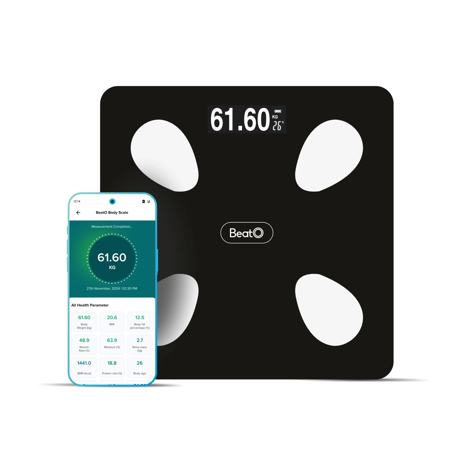 FitScale by BeatO Body Composition Scale | 4 Electrodes for Accuracy | 18 advanced metrics| Full body composition analysis  | Connects via Bluetooth to BeatO App| Android Only