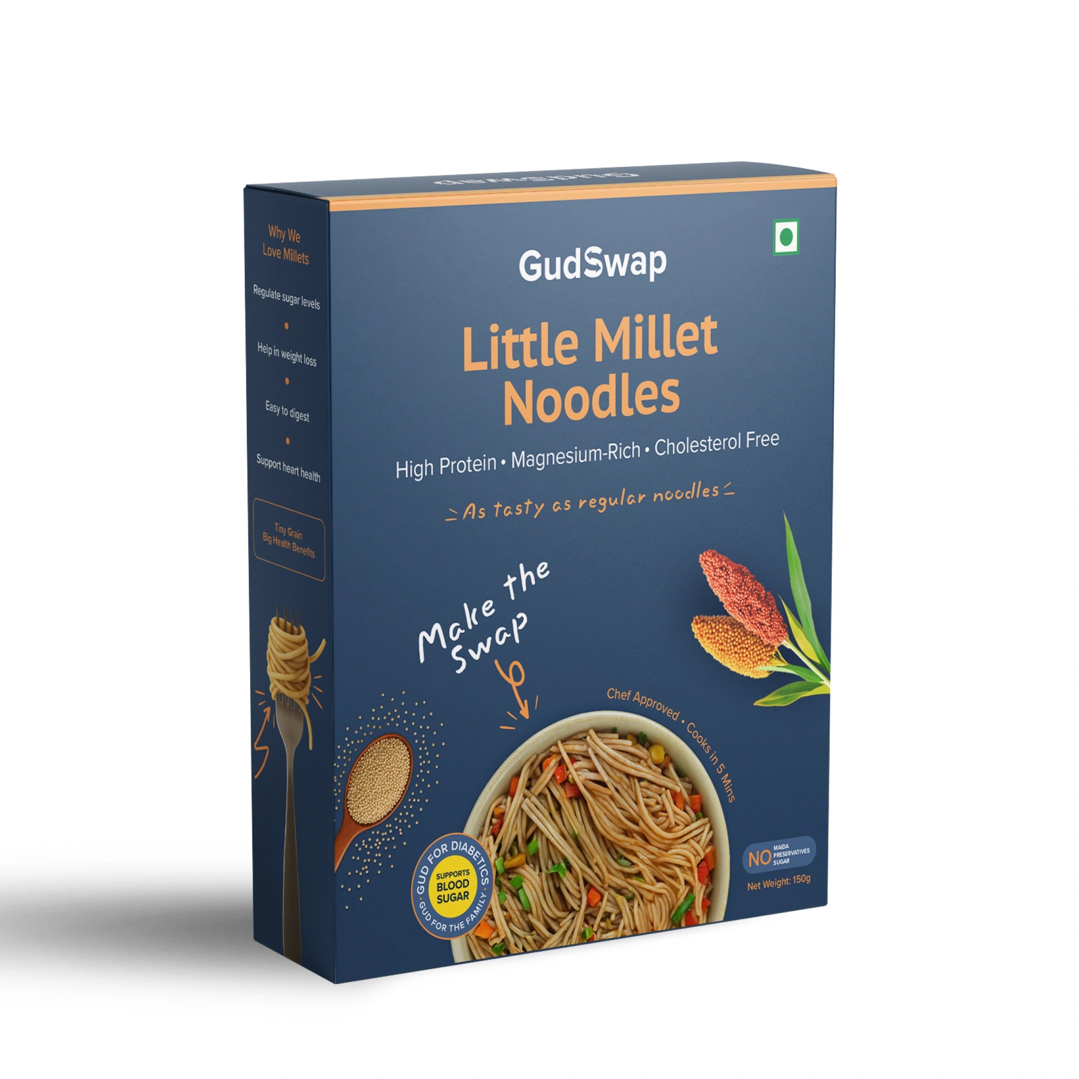 GudSwap by BeatO Little Millet Noodles (150g) | High Protein | Magnesium-Rich | No Maida | No Added Sugar | Cholesterol-Free | Diabetes-Friendly