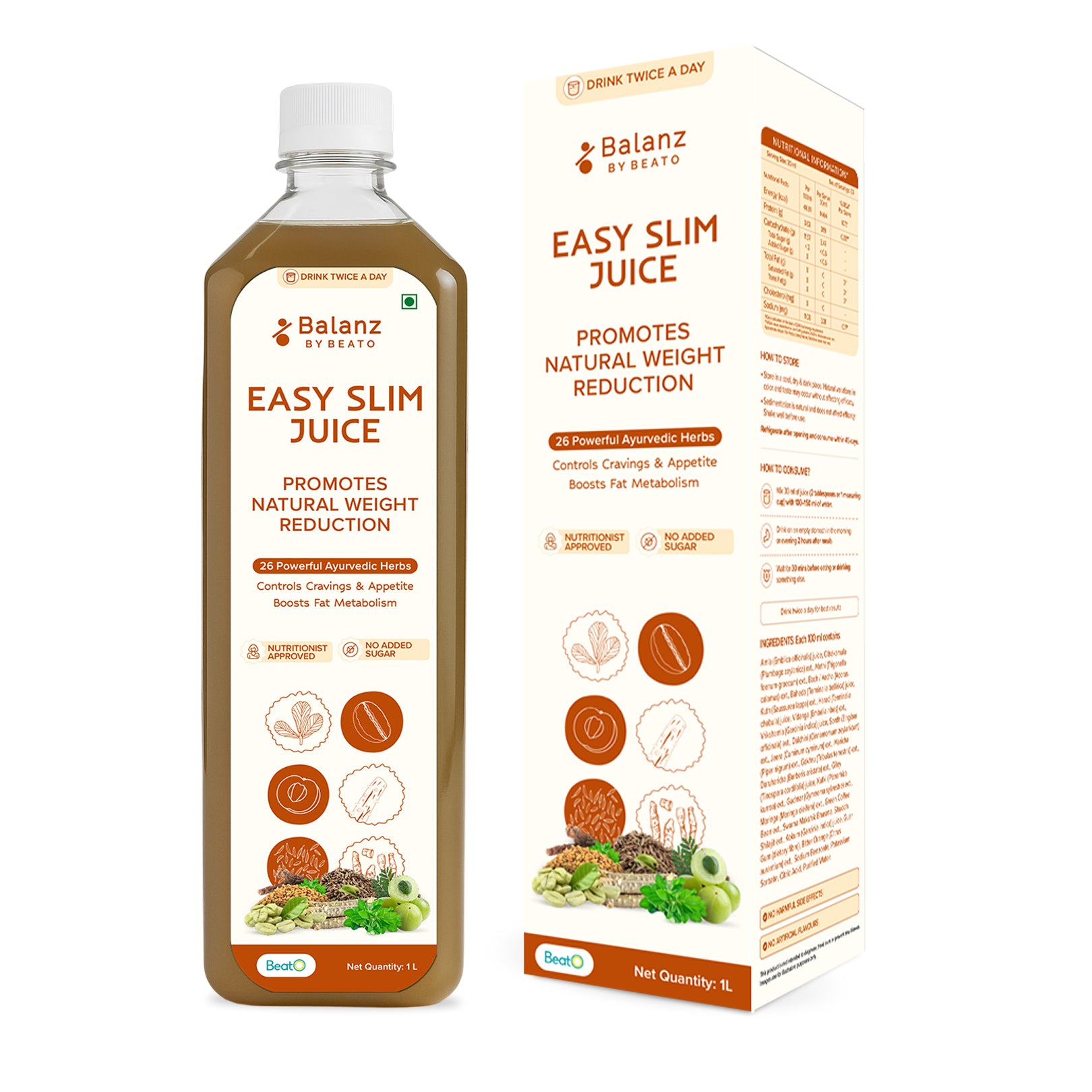 Balanz Easy Slim Juice bottle and packaging on a white background