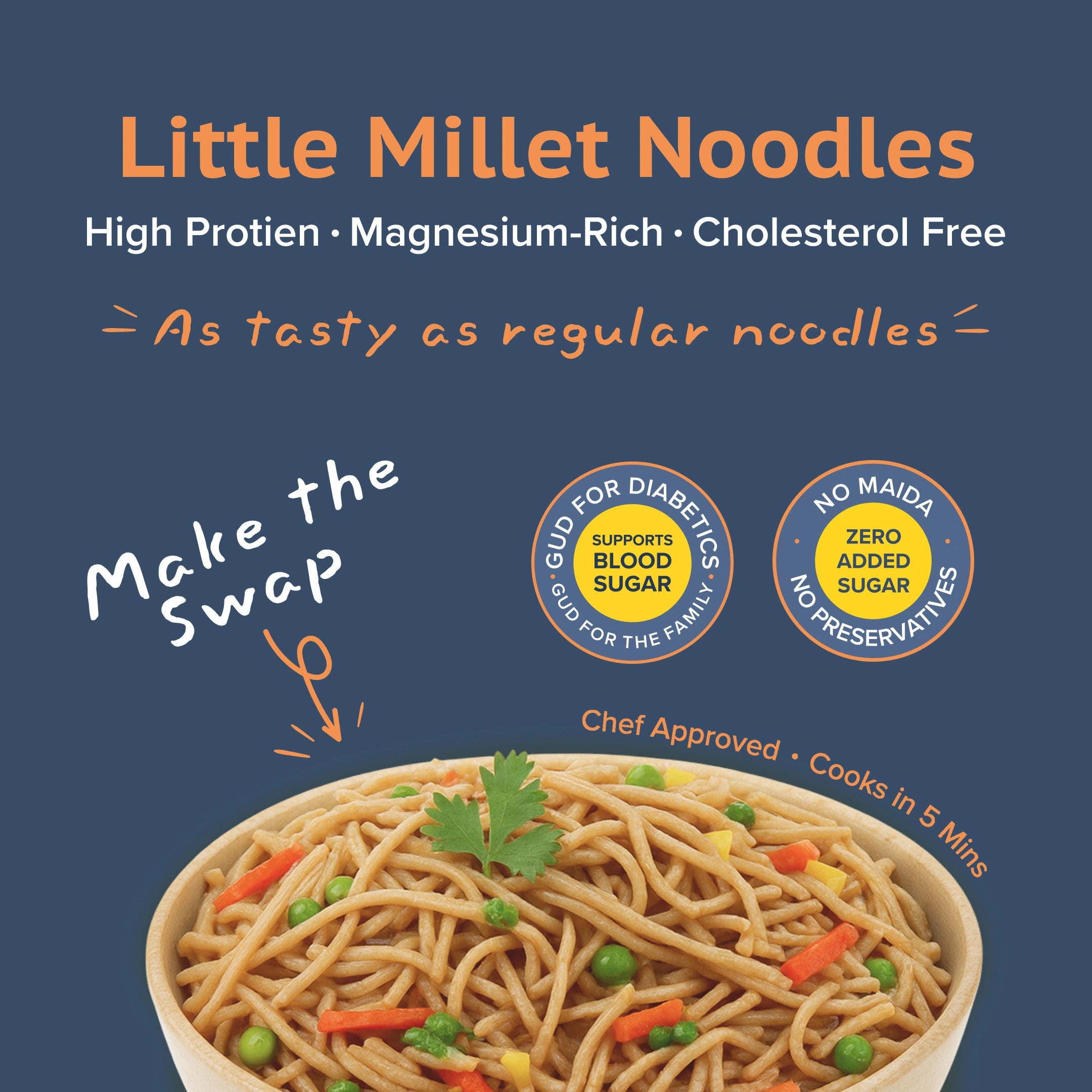 GudSwap by BeatO Little Millet Noodles (150g) | High Protein | Magnesium-Rich | No Maida | No Added Sugar | Cholesterol-Free | Diabetes-Friendly