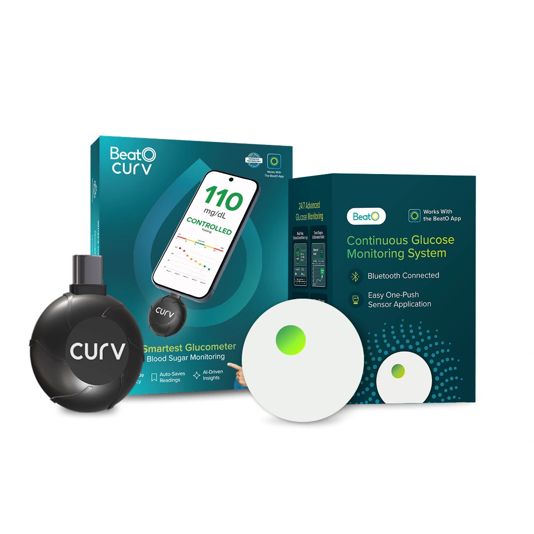 BeatO CGM with BeatO CURV Glucometer FREE 25Strips & 25Lancets Type-C USB Connector | Android Only